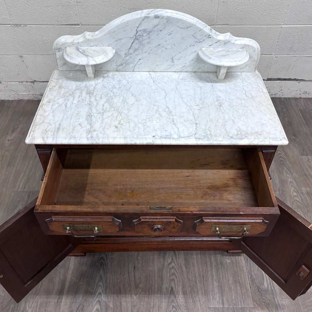 Antique Late 1800s Victorian Walnut Marble Top Washstand