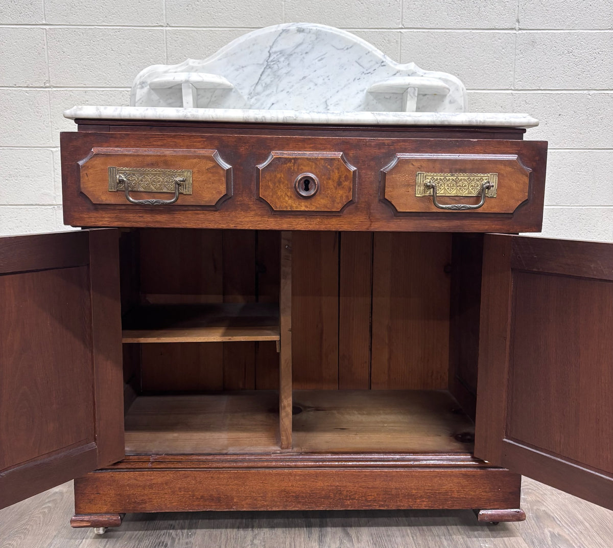 Antique Late 1800s Victorian Walnut Marble Top Washstand