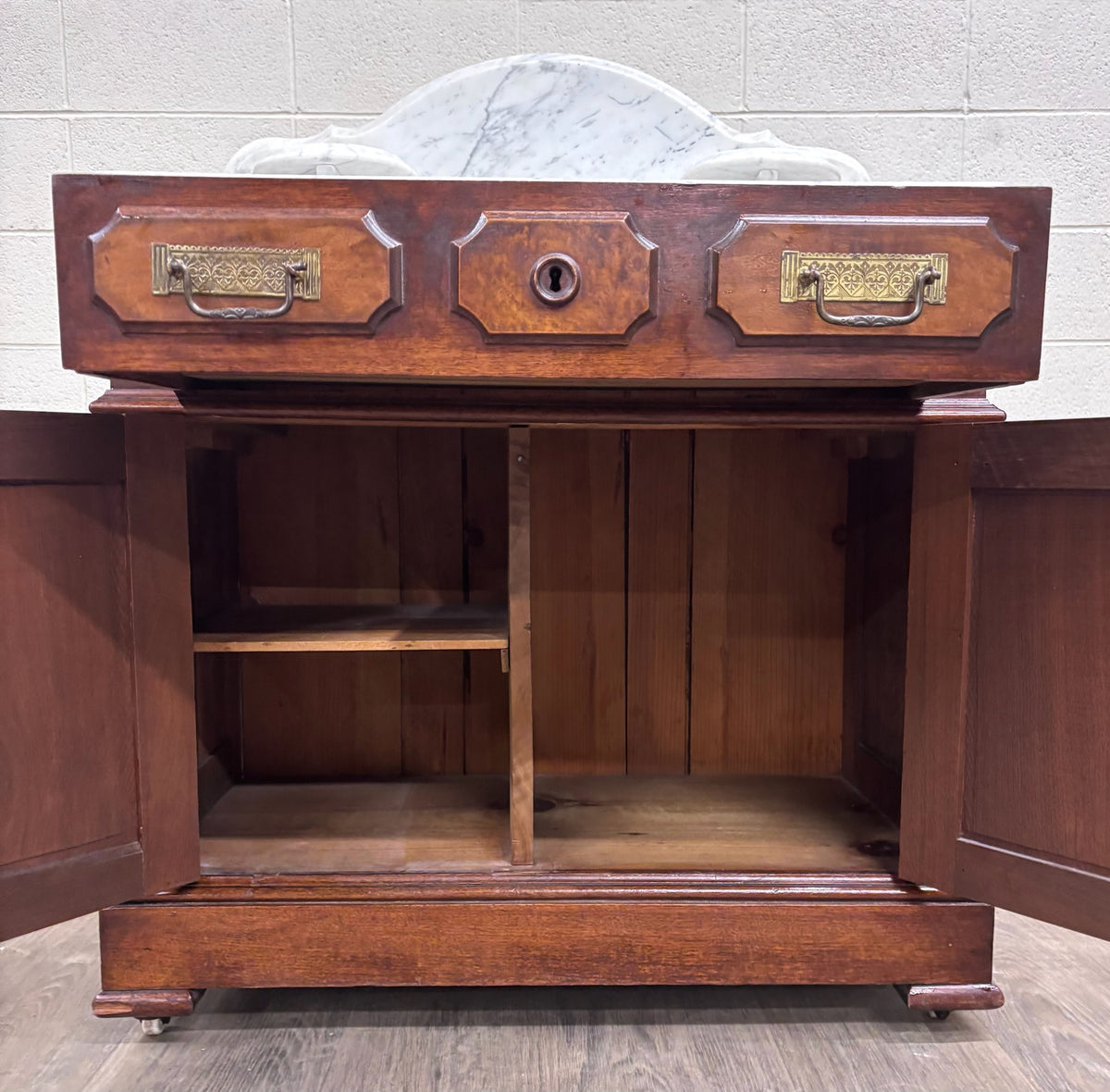 Antique Late 1800s Victorian Walnut Marble Top Washstand
