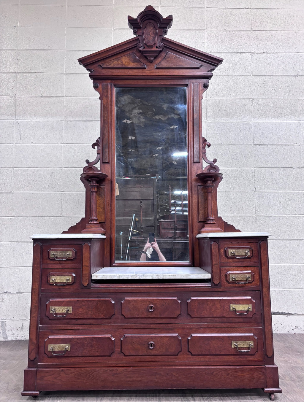 Antique 1800s Victorian Eastlake Walnut Dressing Stand Dresser Bedroom Vanity