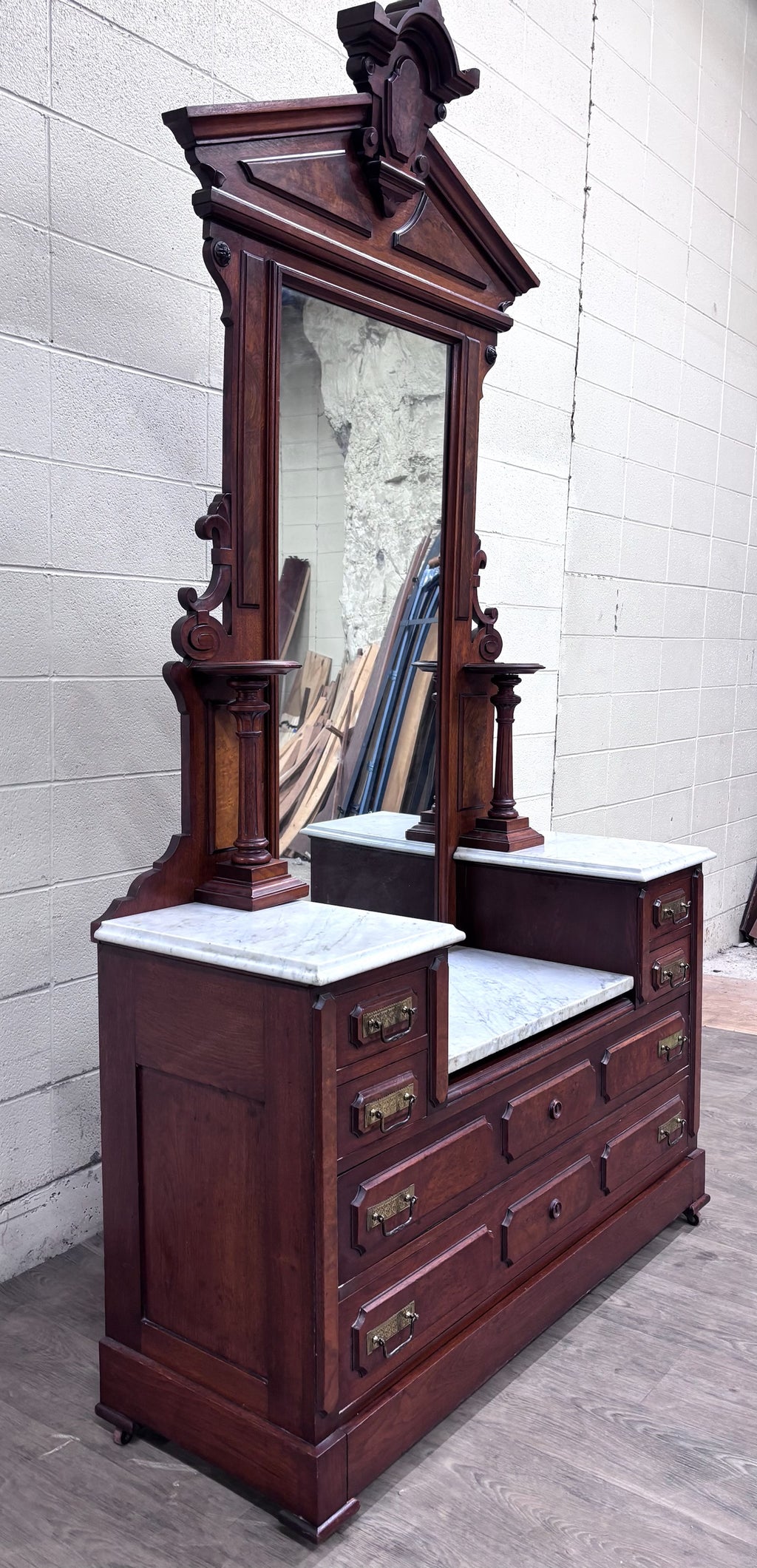 Antique 1800s Victorian Eastlake Walnut Dressing Stand Dresser Bedroom Vanity