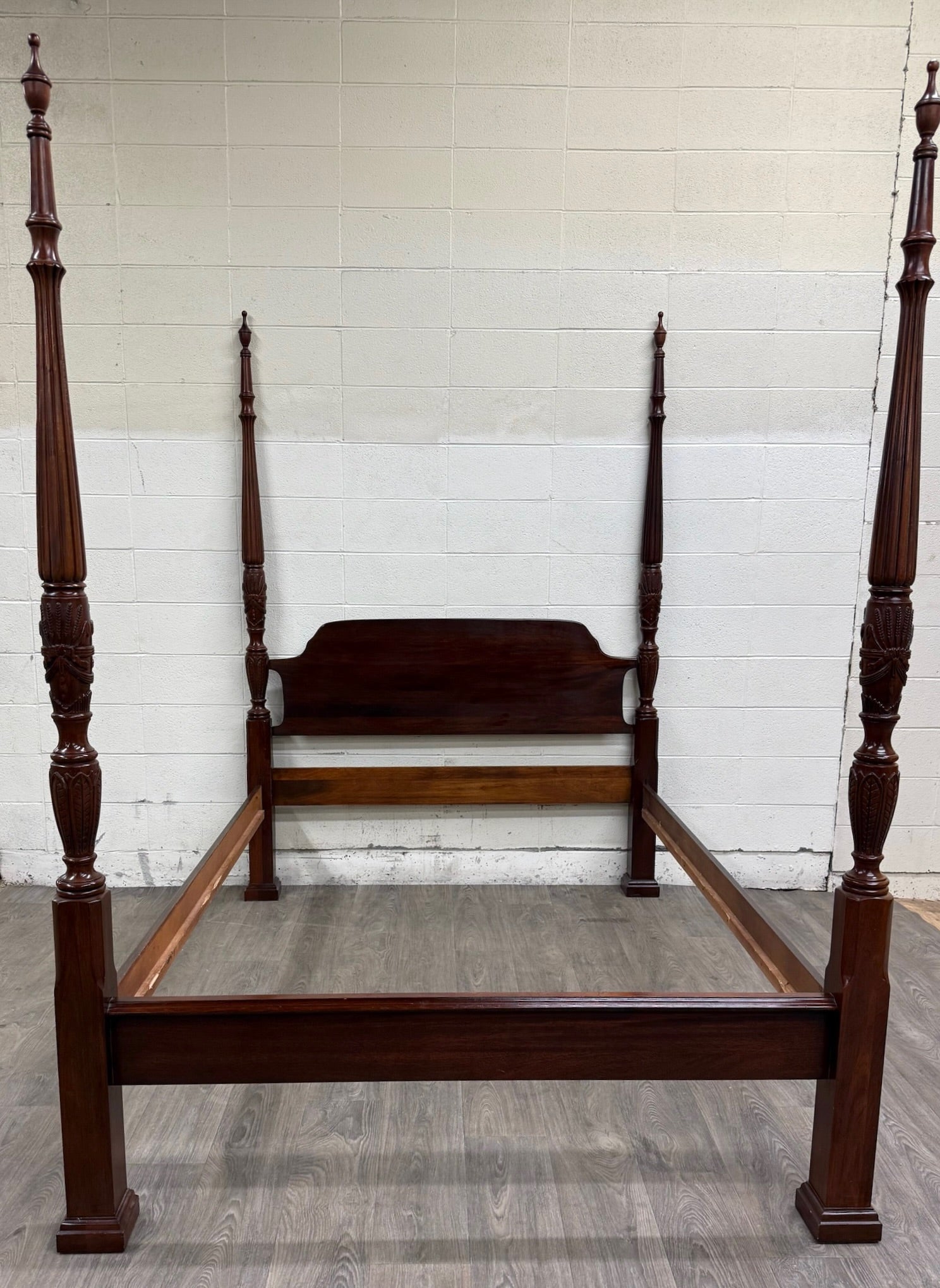 Vintage Queen Size Carved Four Poster Rice Bed