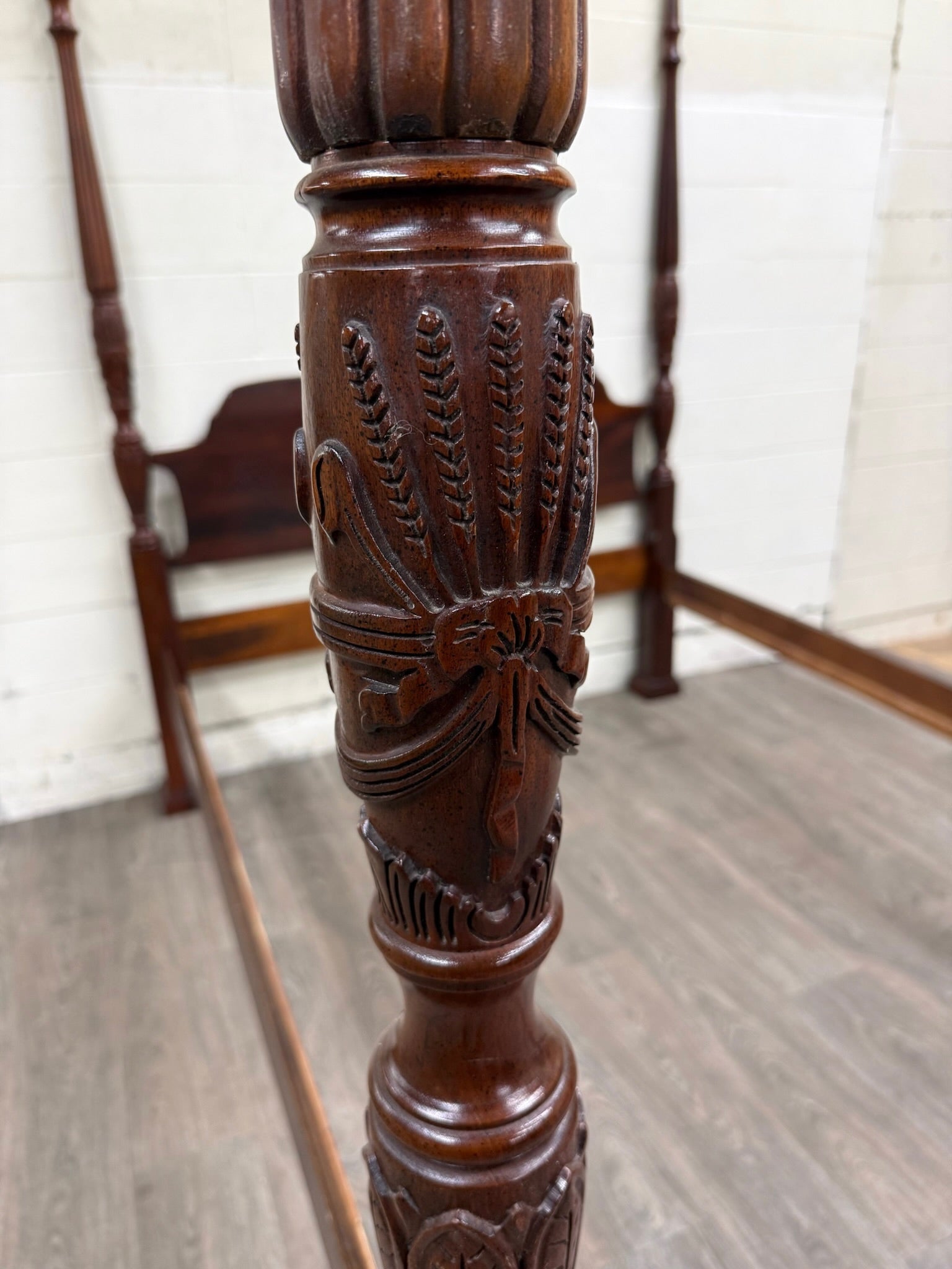 Vintage Queen Size Carved Four Poster Rice Bed