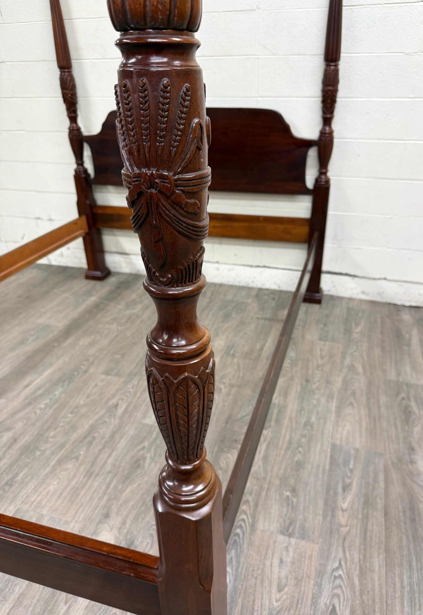 Vintage Queen Size Carved Four Poster Rice Bed