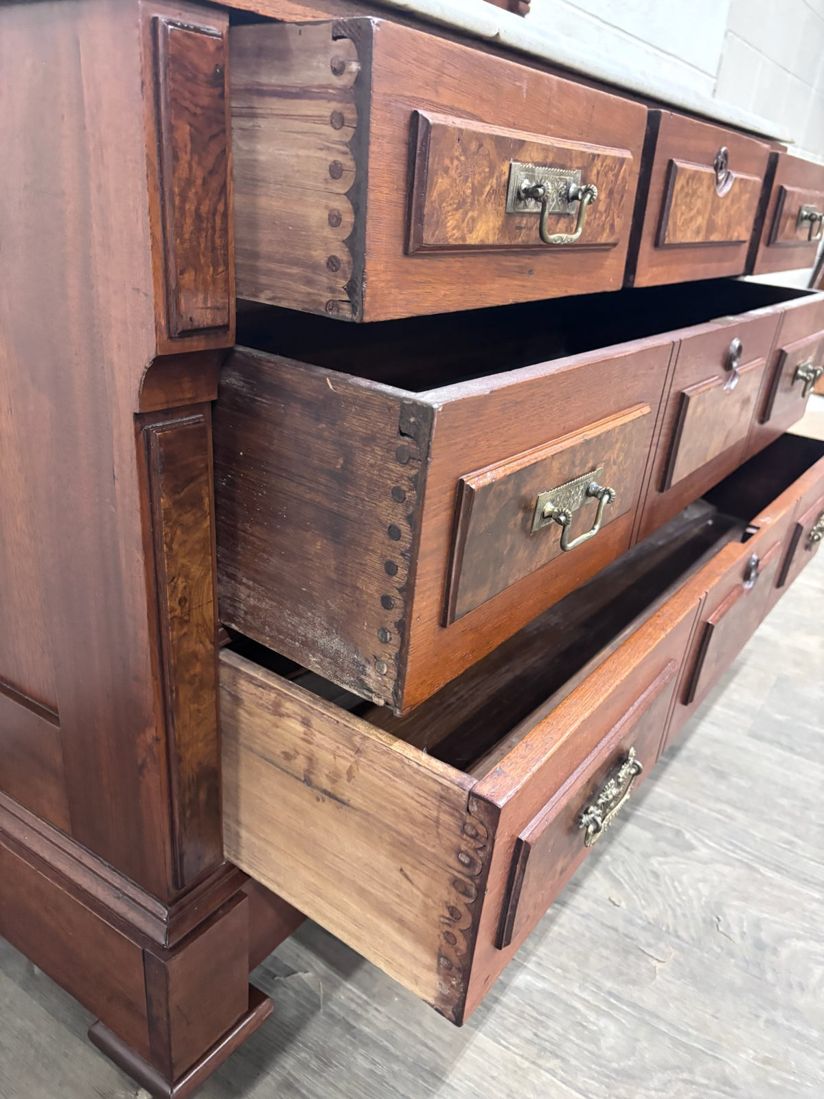 Antique Late 1800s Victorian Eastlake Marble Top Walnut Dresser