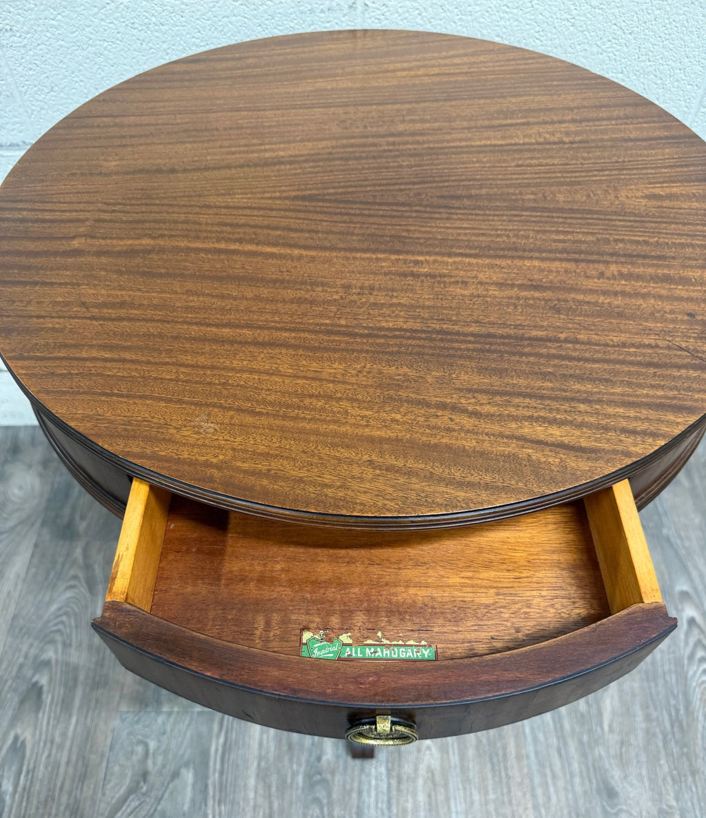 Vintage Imperial Furniture All Mahogany Drum Table End Table Lamp Table