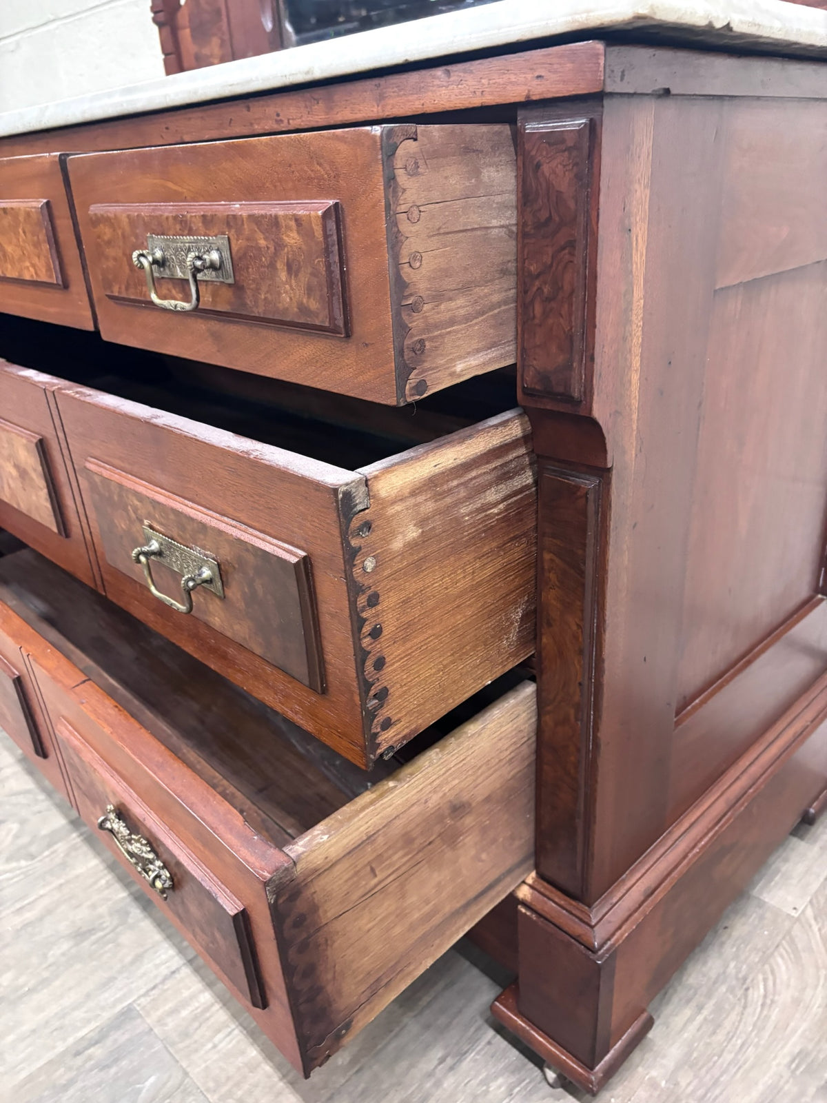 Antique Late 1800s Victorian Eastlake Marble Top Walnut Dresser