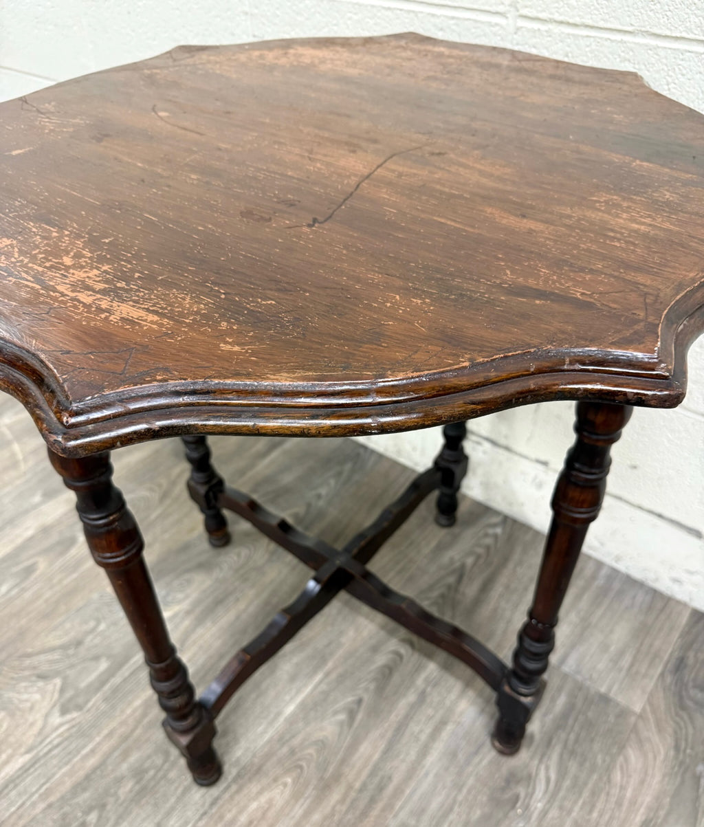 Vintage Jacobean Revival English Tudor Style Oak Side Table Lamp Table