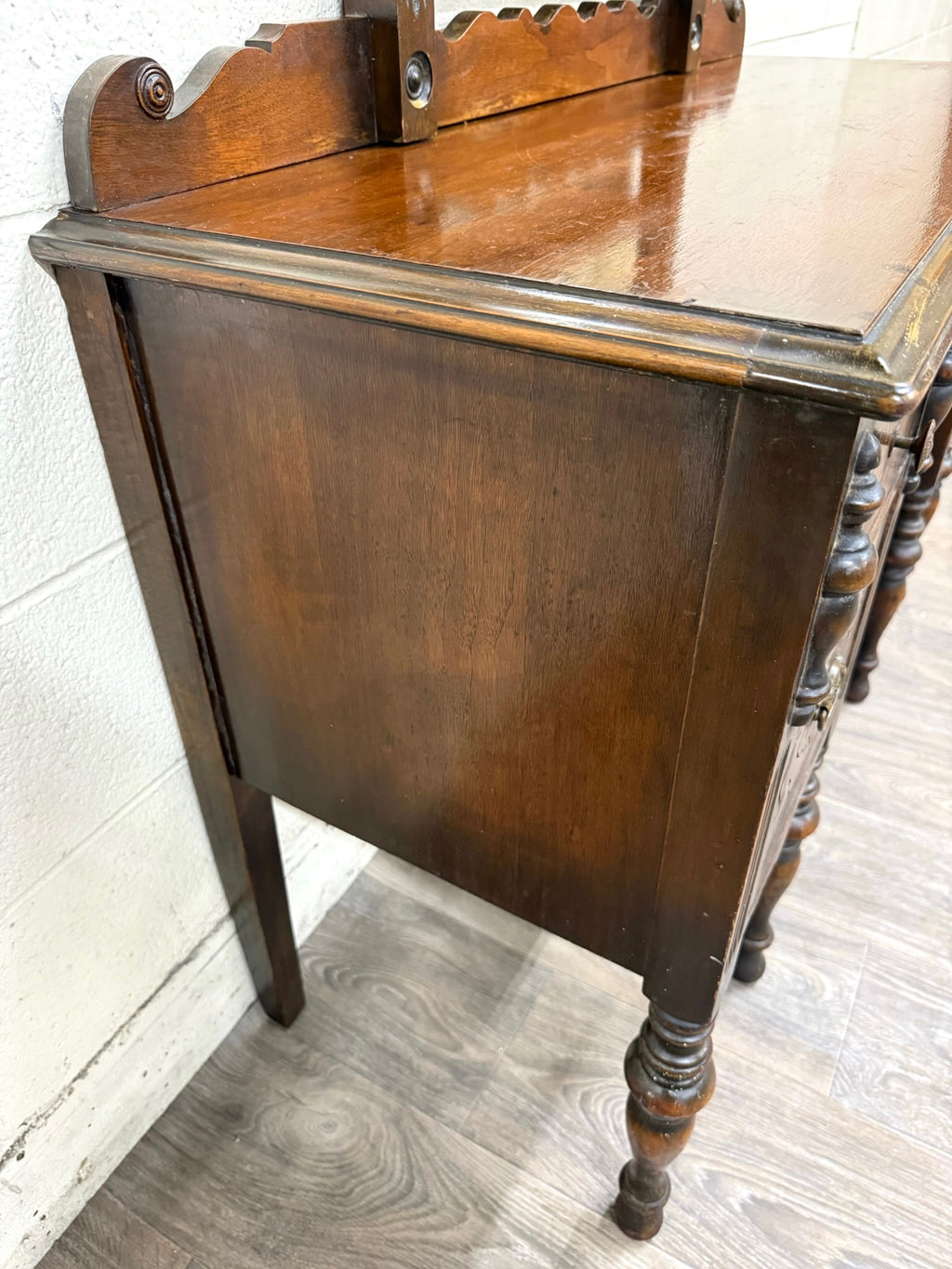 Antique Art Nouveau Walnut Vanity with Adjustable Mirror