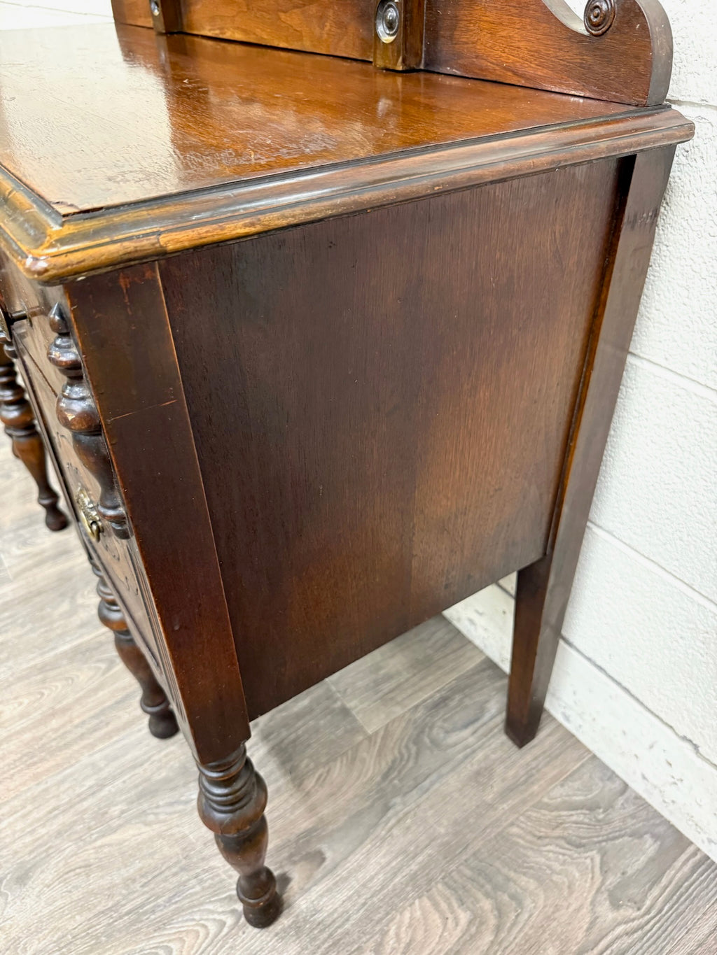 Antique Art Nouveau Walnut Vanity with Adjustable Mirror