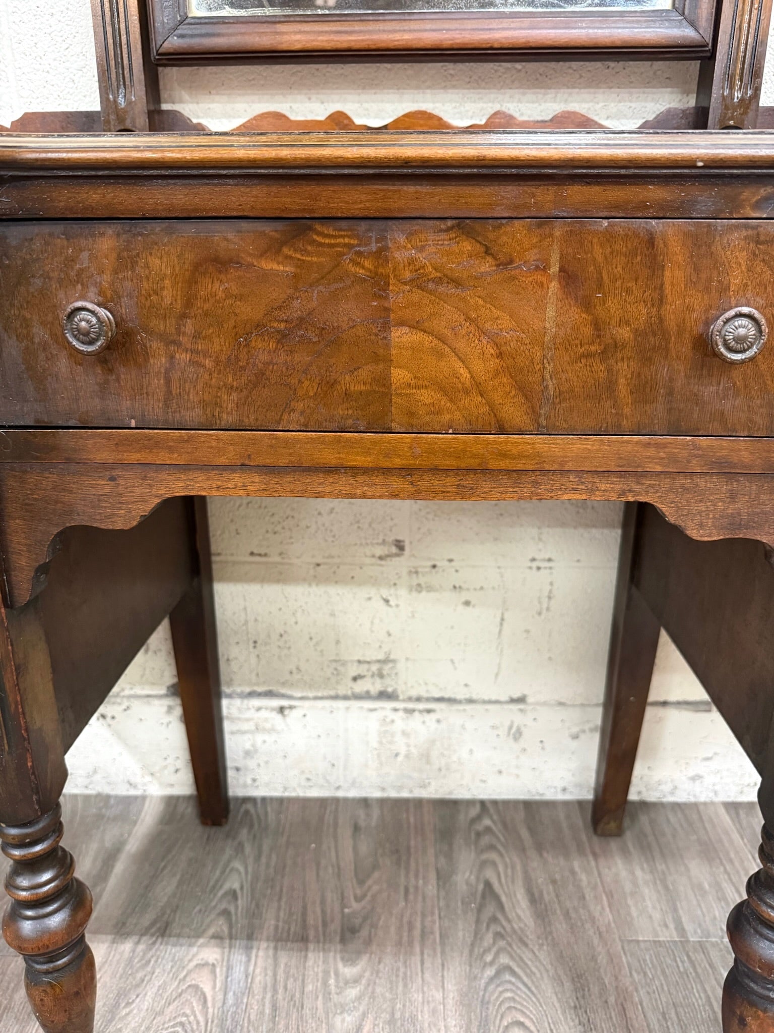 Antique Art Nouveau Walnut Vanity with Adjustable Mirror