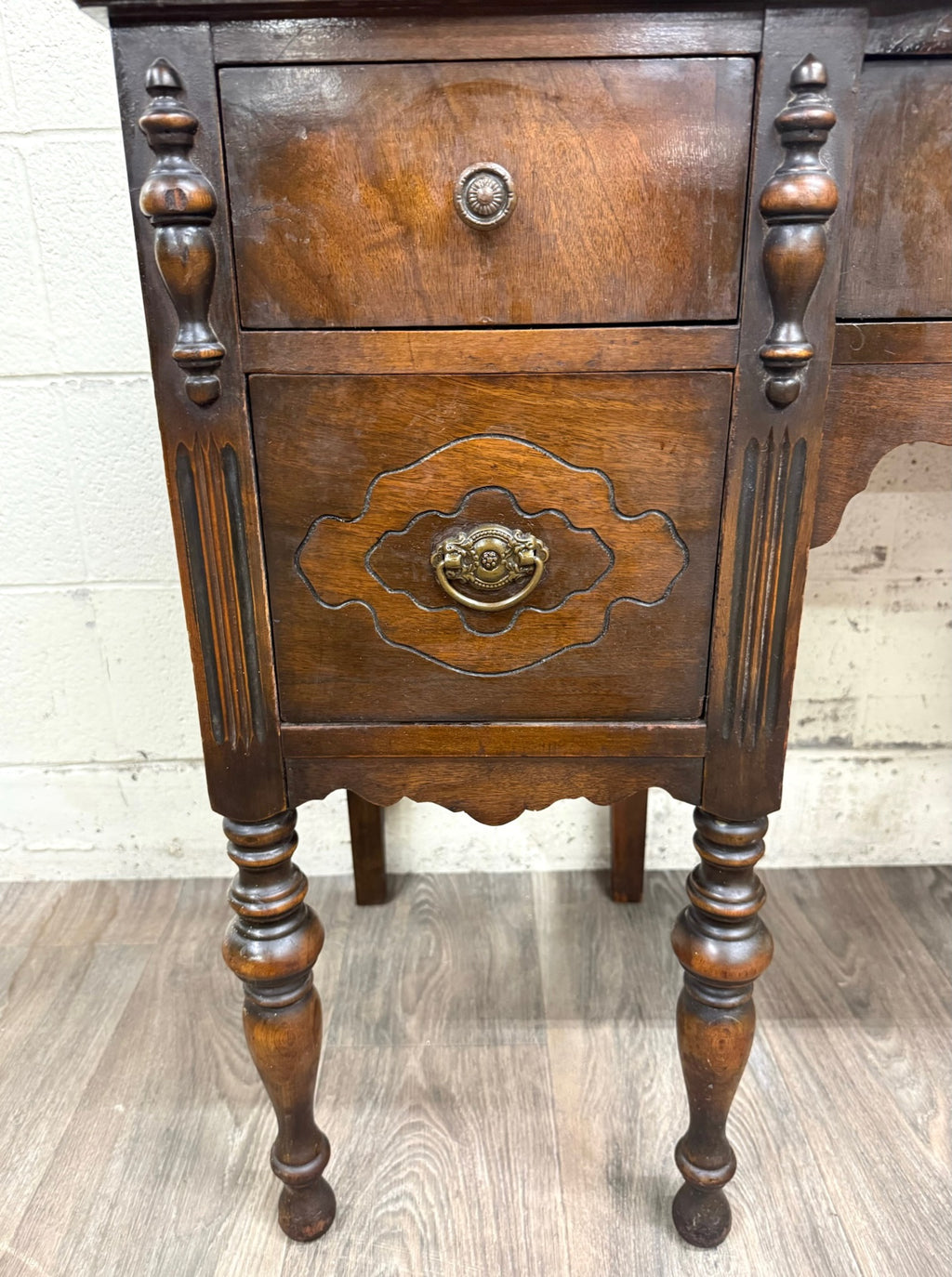 Antique Art Nouveau Walnut Vanity with Adjustable Mirror