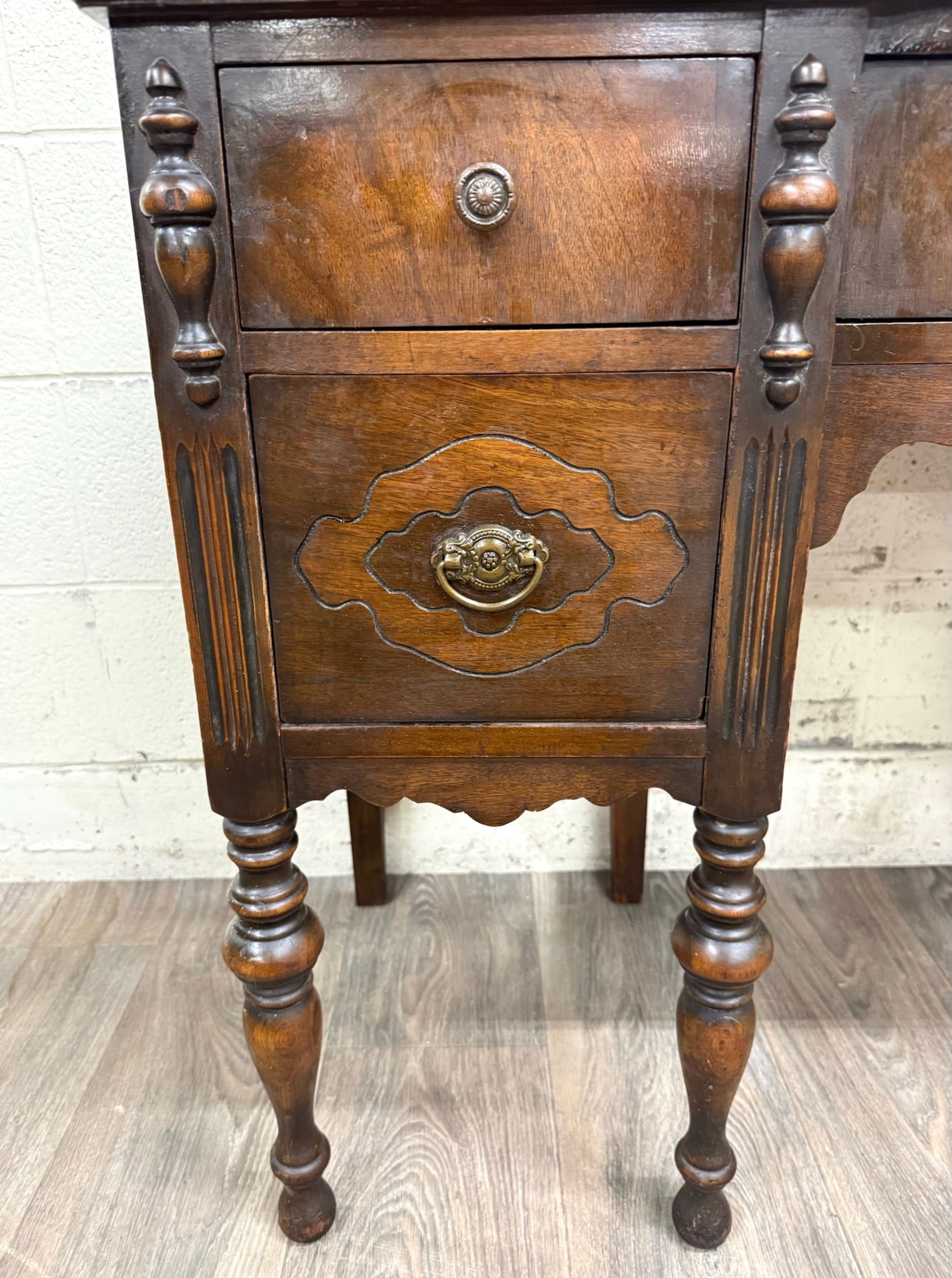 Antique Art Nouveau Walnut Vanity with Adjustable Mirror