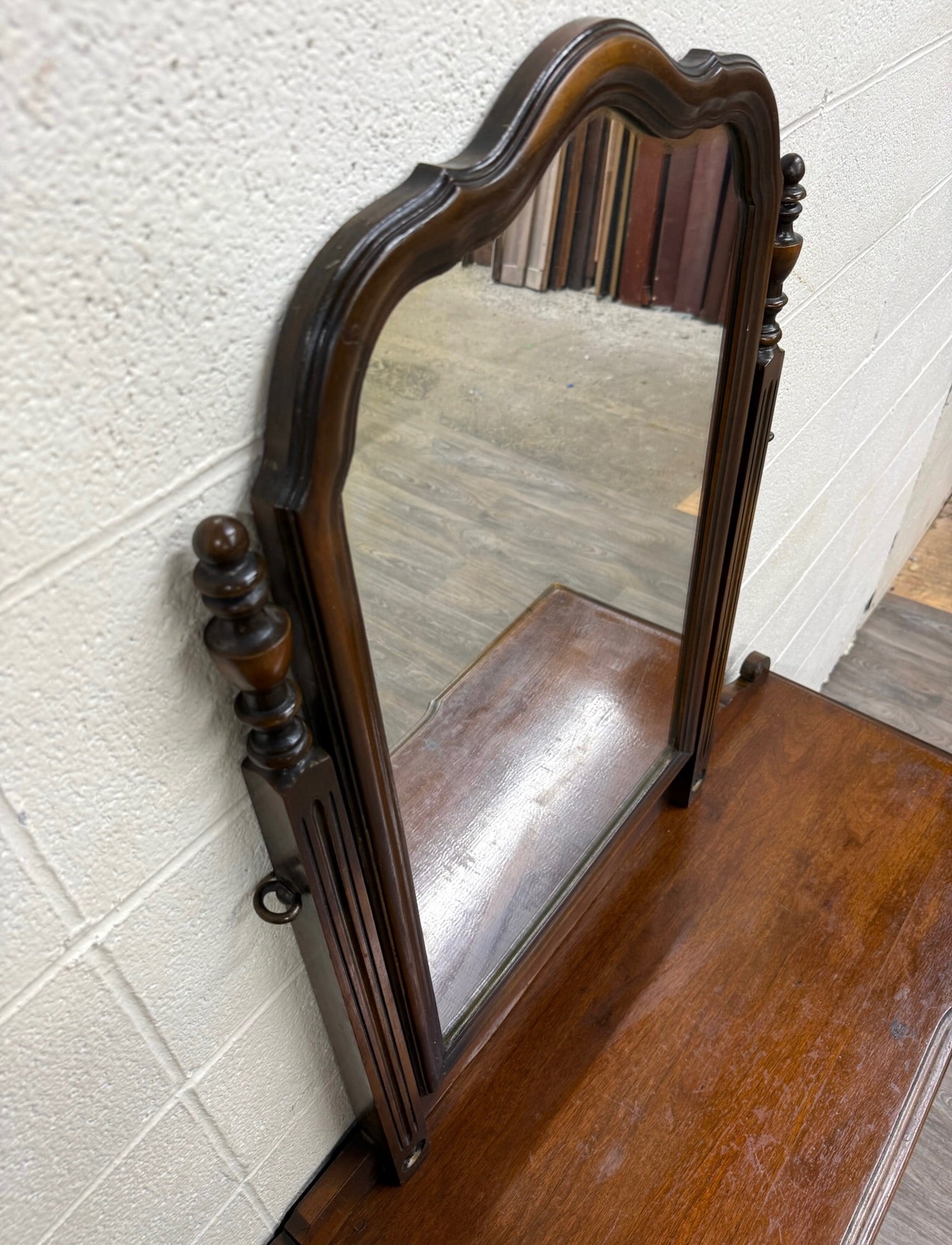 Antique Art Nouveau Walnut Vanity with Adjustable Mirror