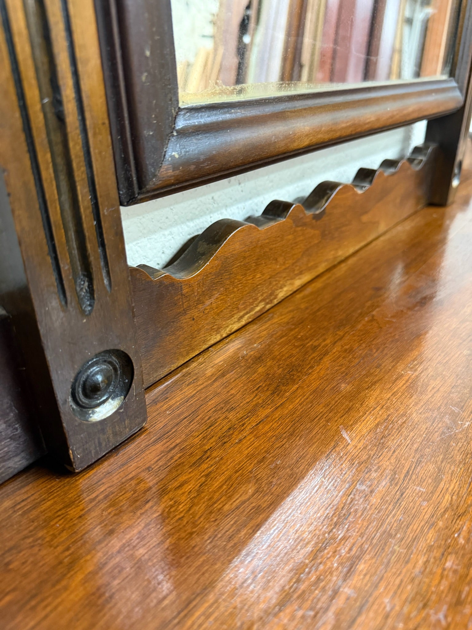 Antique Art Nouveau Walnut Vanity with Adjustable Mirror