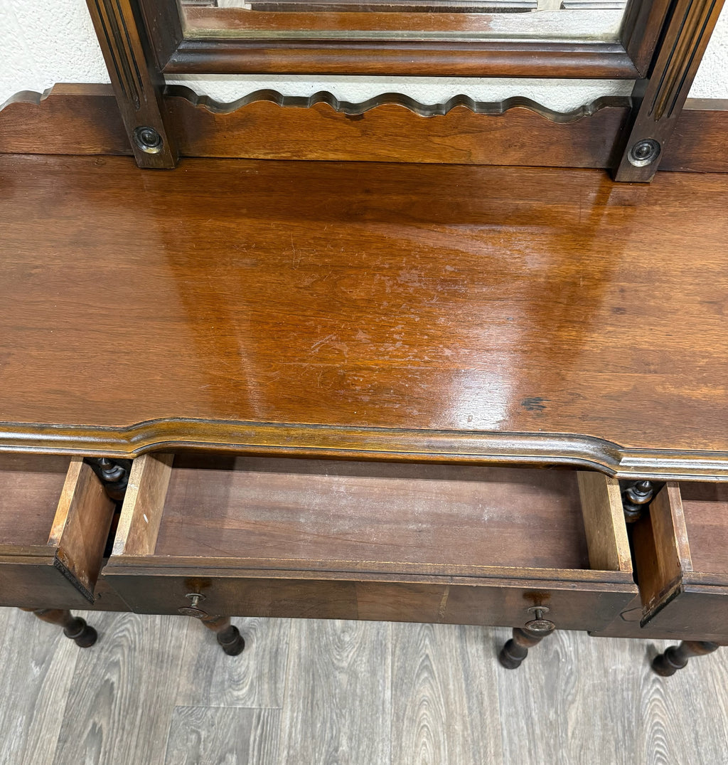 Antique Art Nouveau Walnut Vanity with Adjustable Mirror
