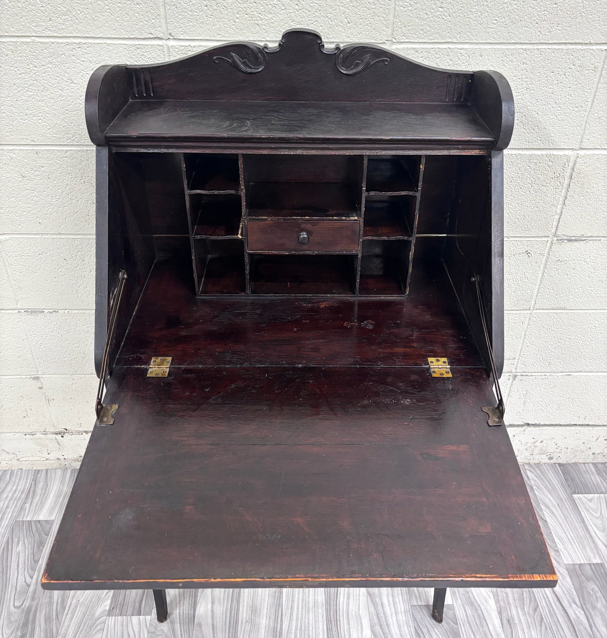 Antique Victorian Petite Secretary Desk with Storage and Key