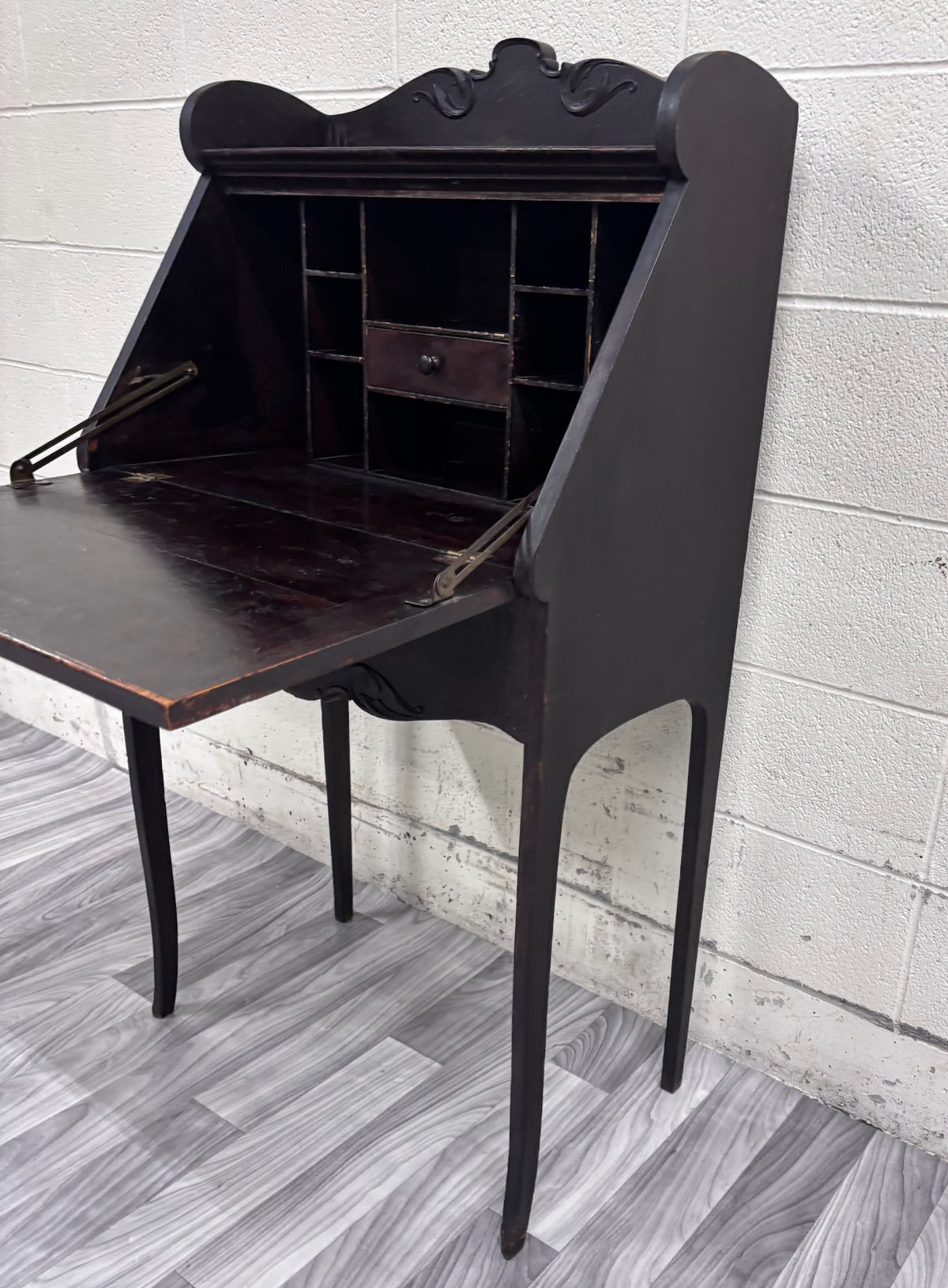 Antique Victorian Petite Secretary Desk with Storage and Key