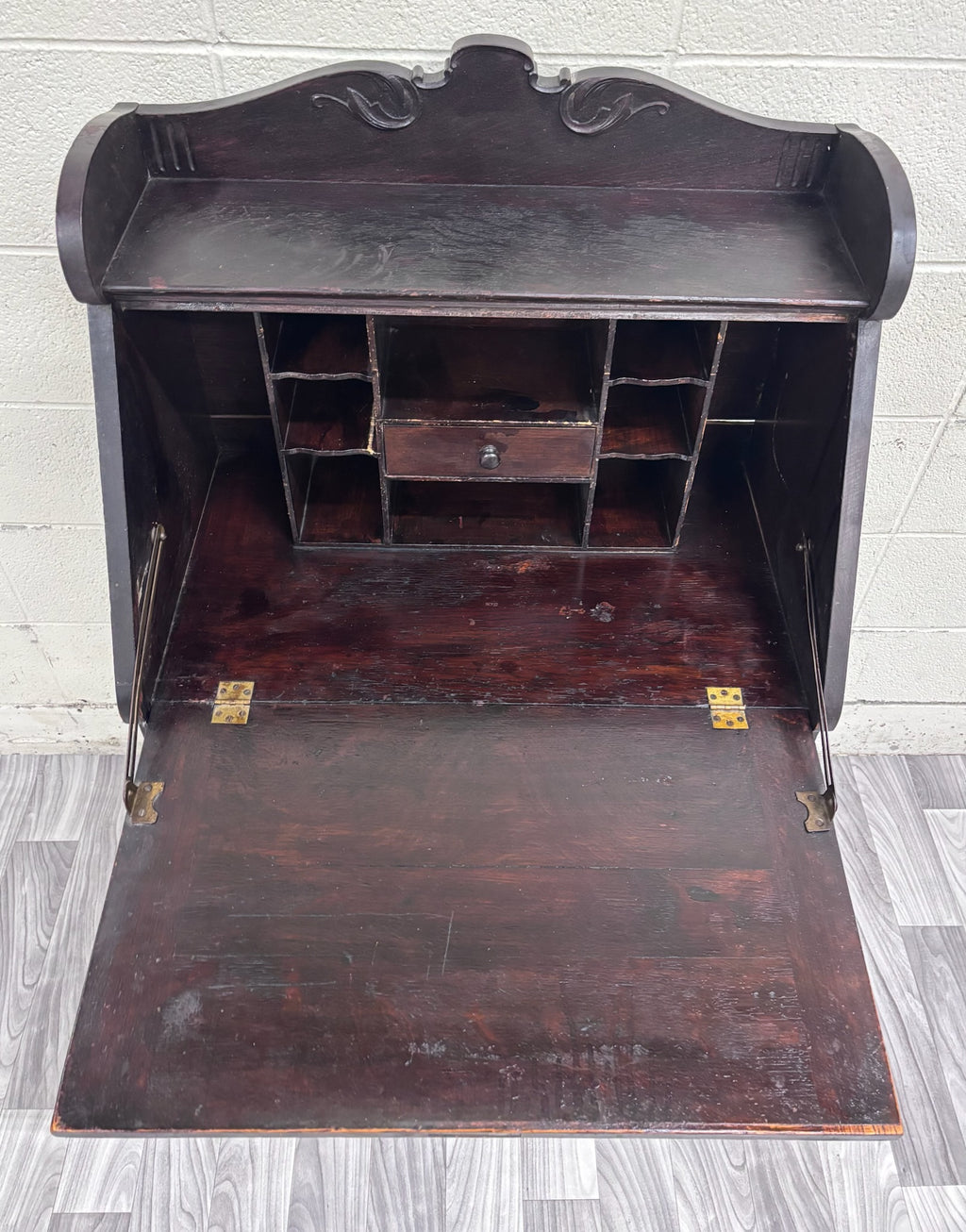 Antique Victorian Petite Secretary Desk with Storage and Key