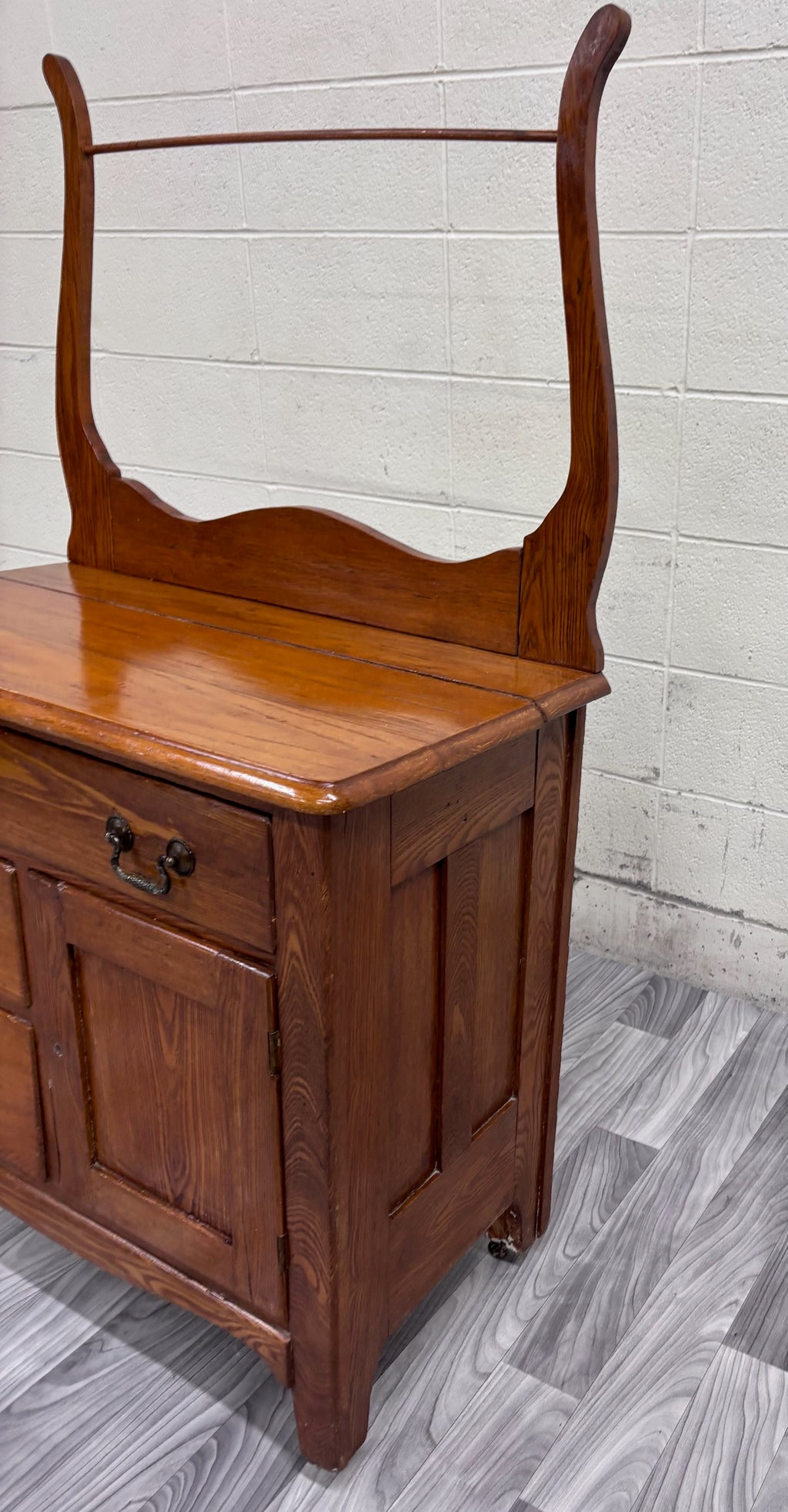 Antique Victorian Oak Washstand with Storage and Towel Rack