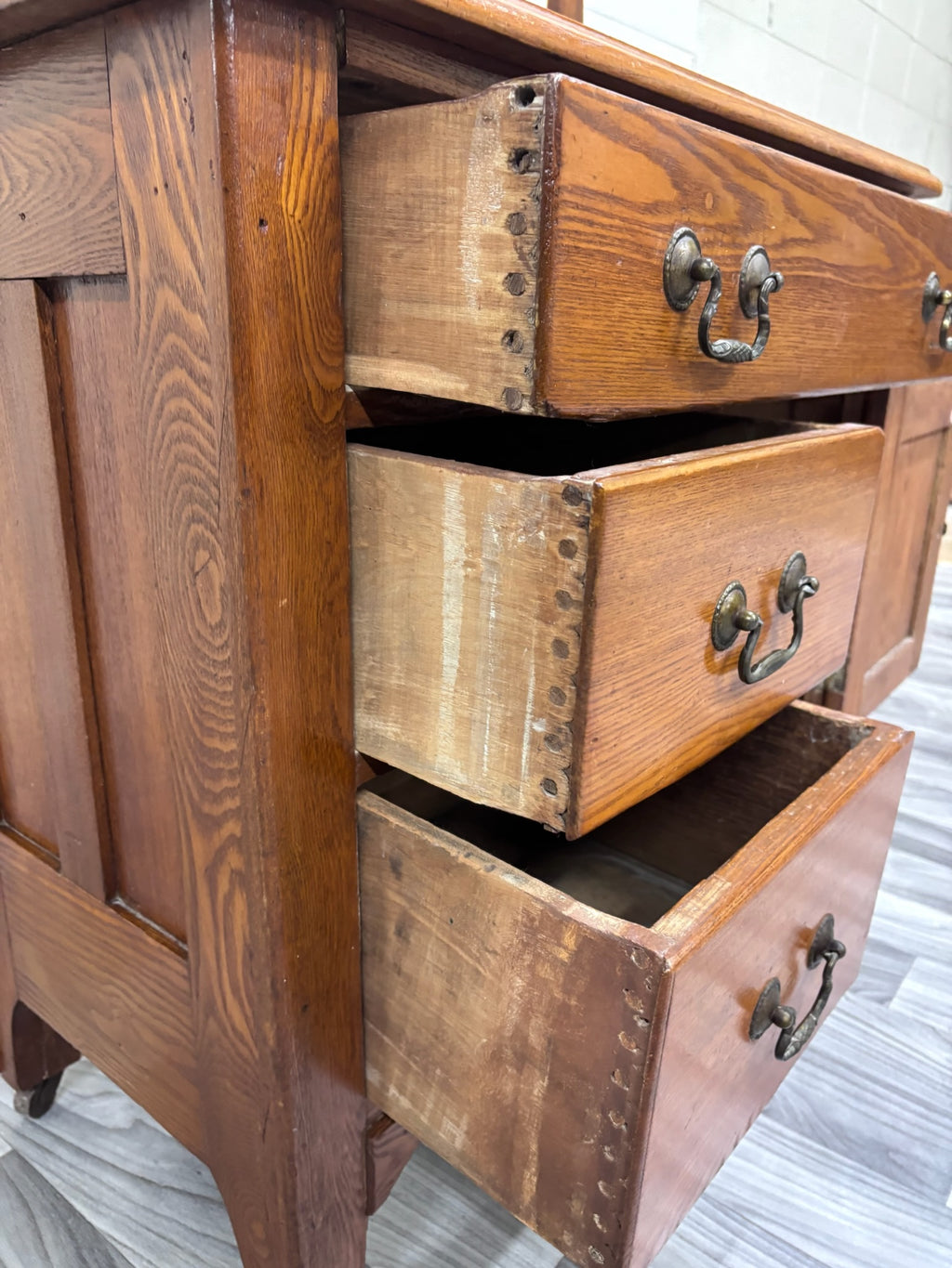 Antique Victorian Oak Washstand with Storage and Towel Rack