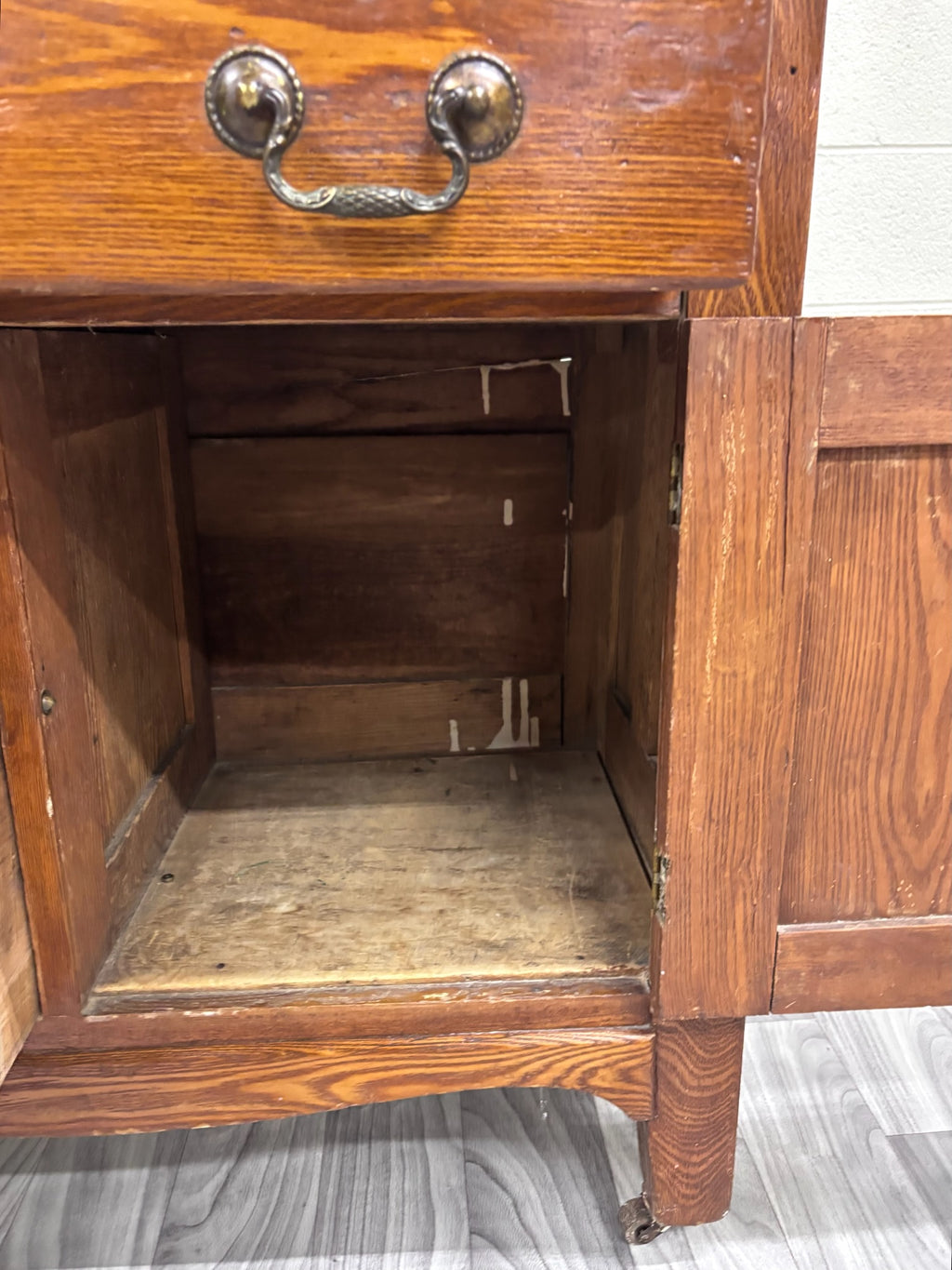 Antique Victorian Oak Washstand with Storage and Towel Rack