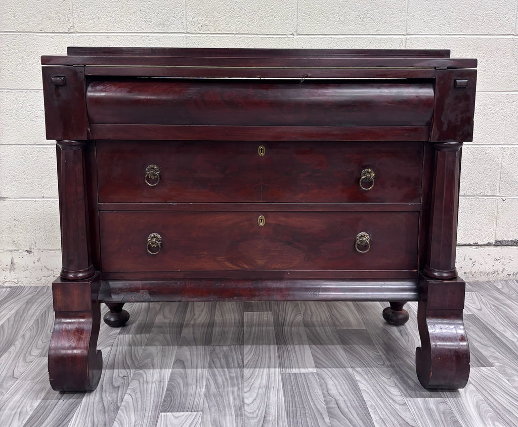 Antique Empire Flame Mahogany Secretary Desk and Bookcase