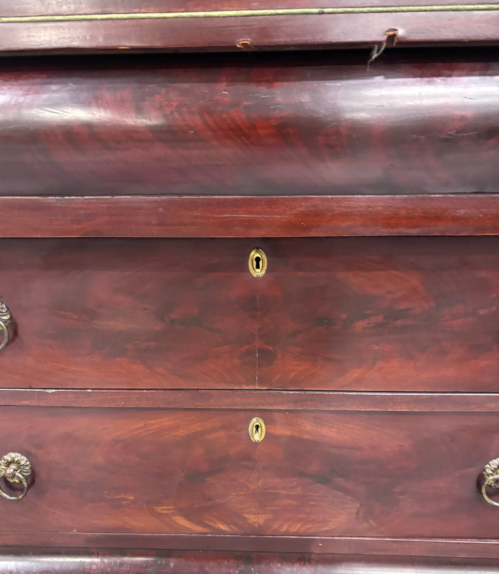 Antique Empire Flame Mahogany Secretary Desk and Bookcase