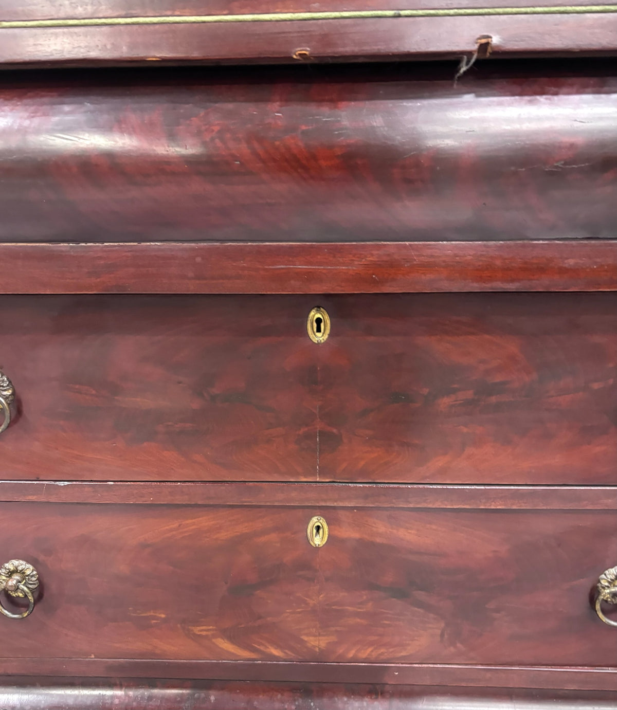 Antique Empire Flame Mahogany Secretary Desk and Bookcase