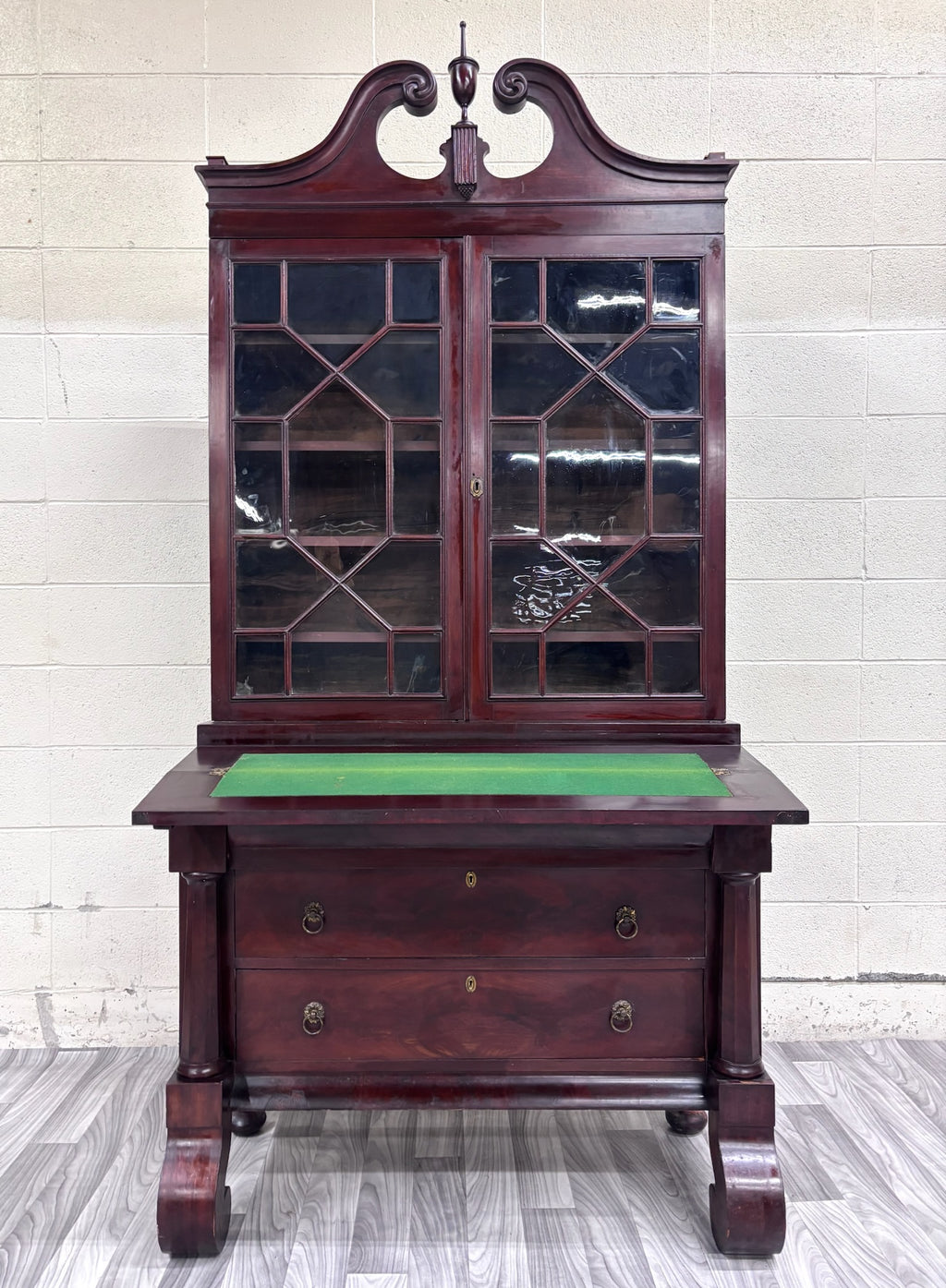 Antique Empire Flame Mahogany Secretary Desk and Bookcase