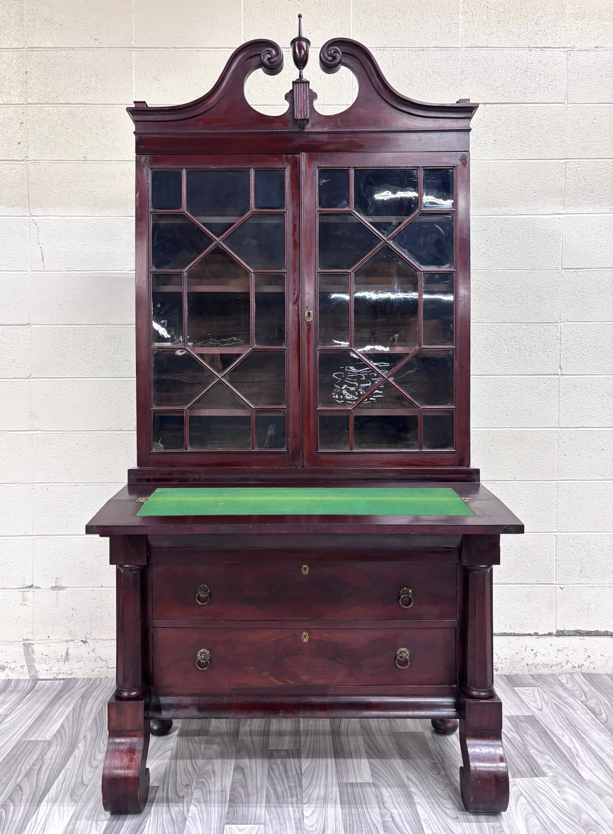 Antique Empire Flame Mahogany Secretary Desk and Bookcase