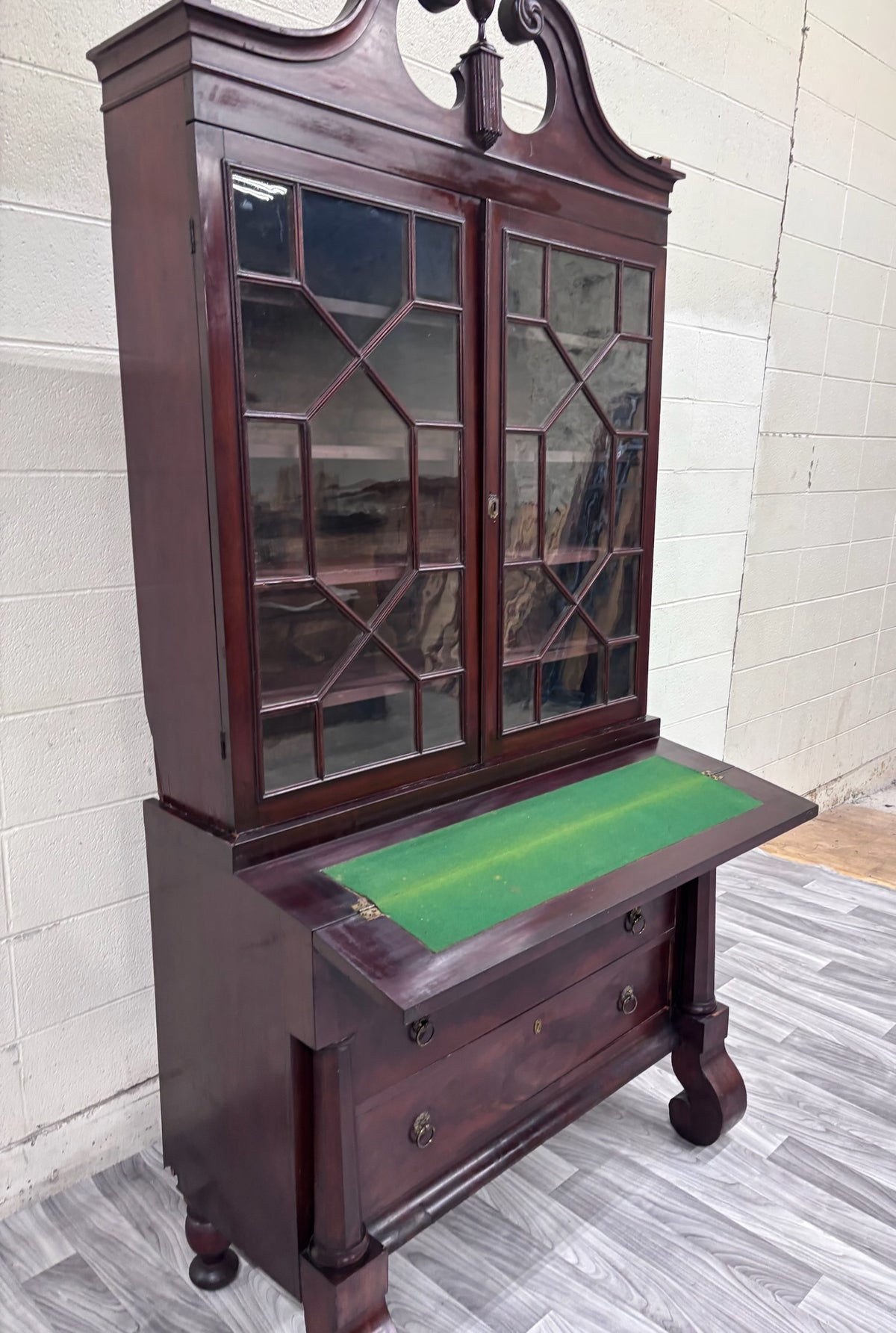 Antique Empire Flame Mahogany Secretary Desk and Bookcase