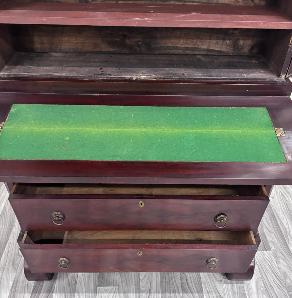 Antique Empire Flame Mahogany Secretary Desk and Bookcase