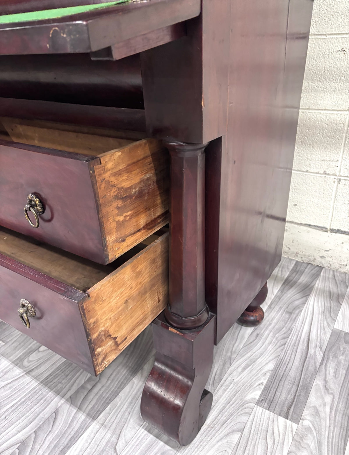 Antique Empire Flame Mahogany Secretary Desk and Bookcase