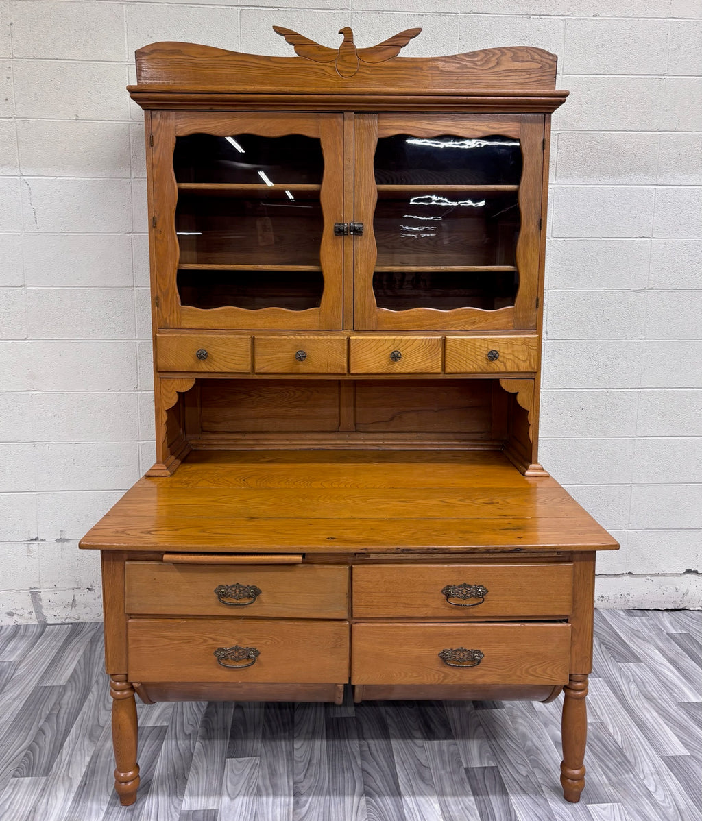 Antique Victorian Possum Belly Baker’s Cabinet with Eagle Crest