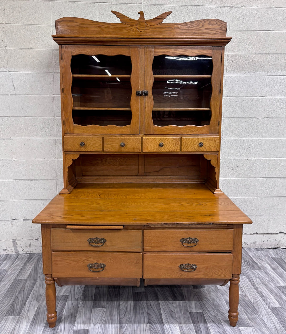 Antique Victorian Possum Belly Baker’s Cabinet with Eagle Crest