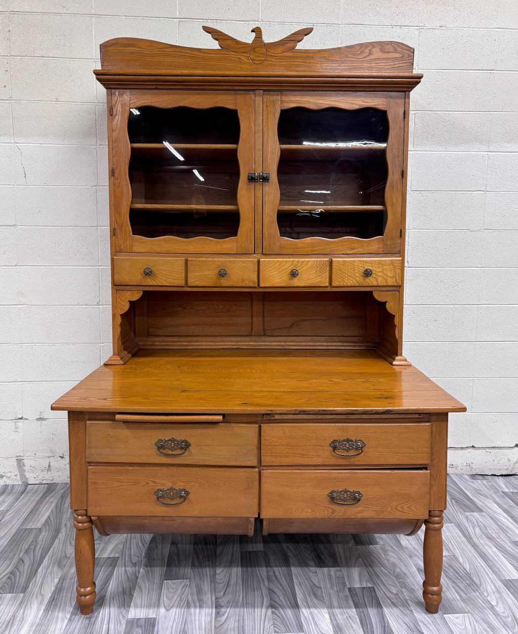 Antique Victorian Possum Belly Baker’s Cabinet with Eagle Crest
