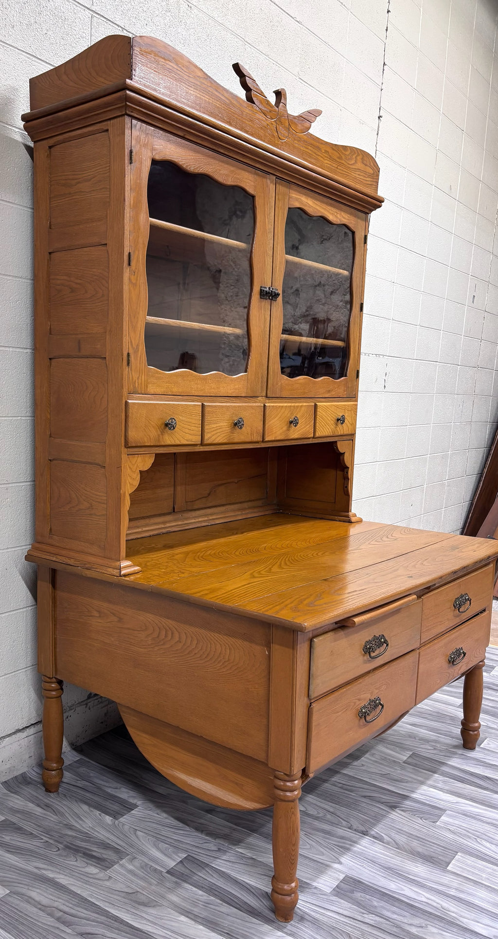 Antique Victorian Possum Belly Baker’s Cabinet with Eagle Crest