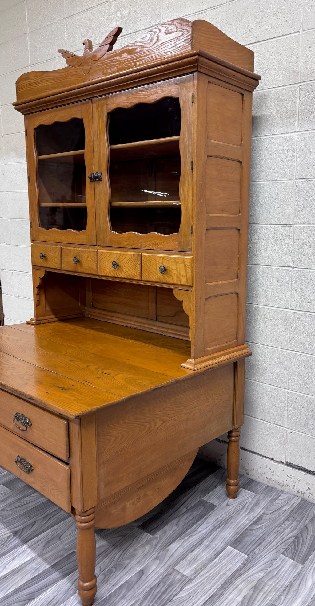 Antique Victorian Possum Belly Baker’s Cabinet with Eagle Crest