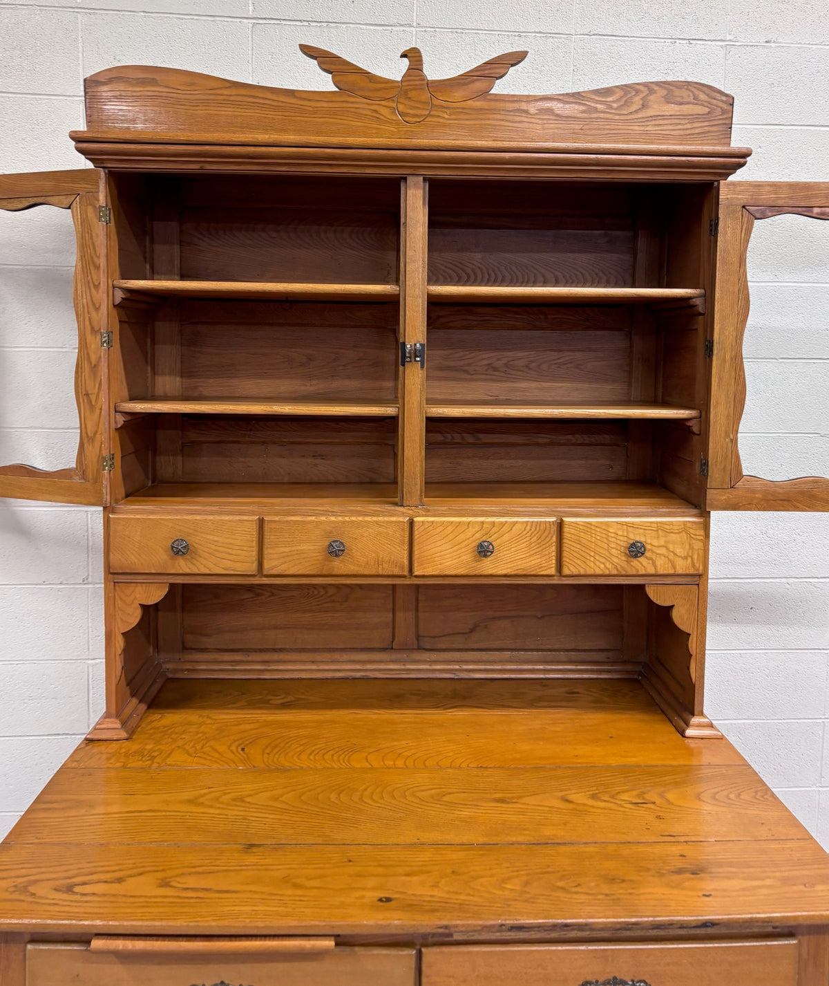 Antique Victorian Possum Belly Baker’s Cabinet with Eagle Crest
