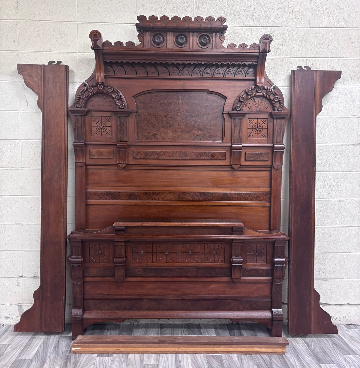 Antique Full Size c 1870-1890 Victorian Eastlake Monumental High Back Walnut Bed