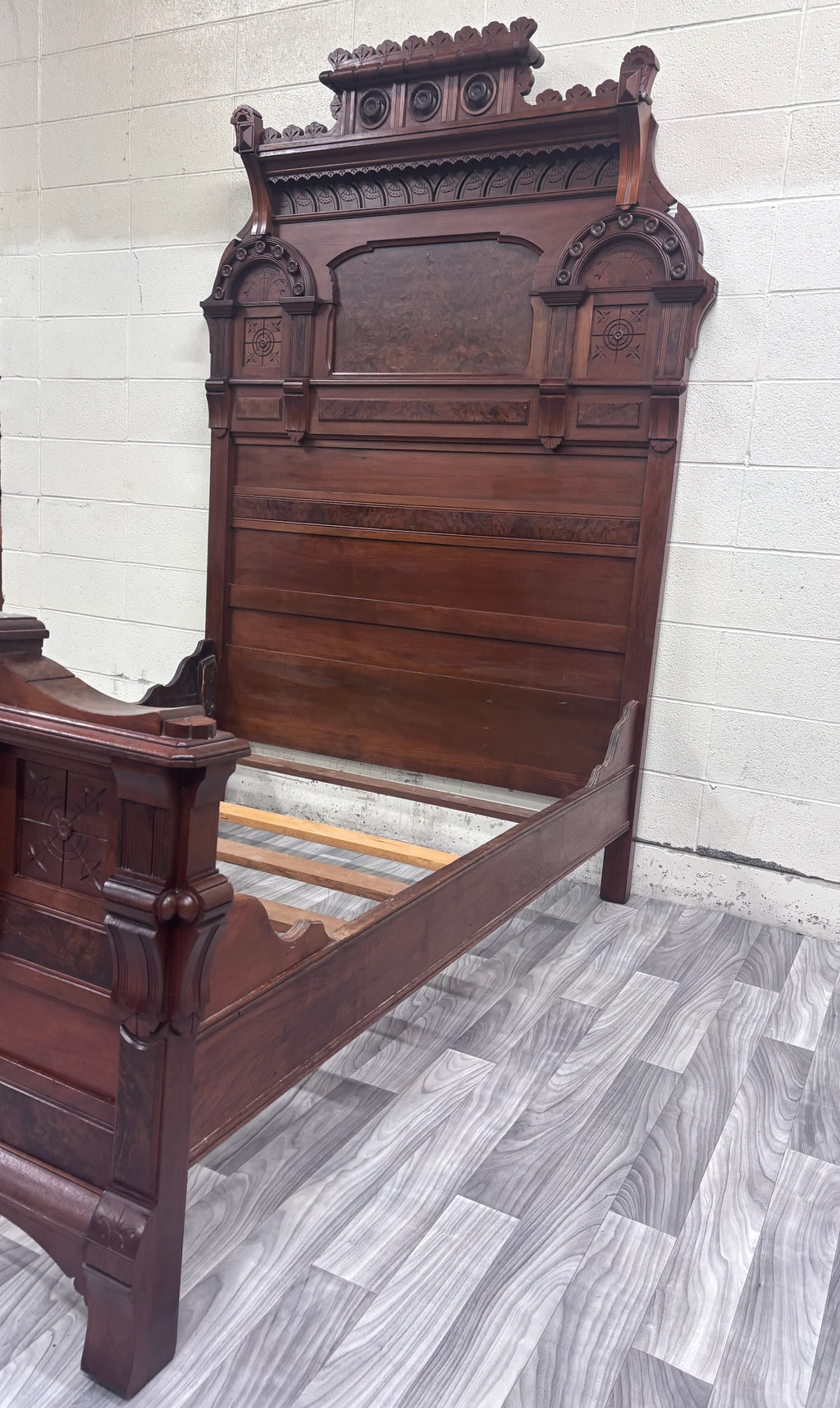 Antique Full Size c 1870-1890 Victorian Eastlake Monumental High Back Walnut Bed