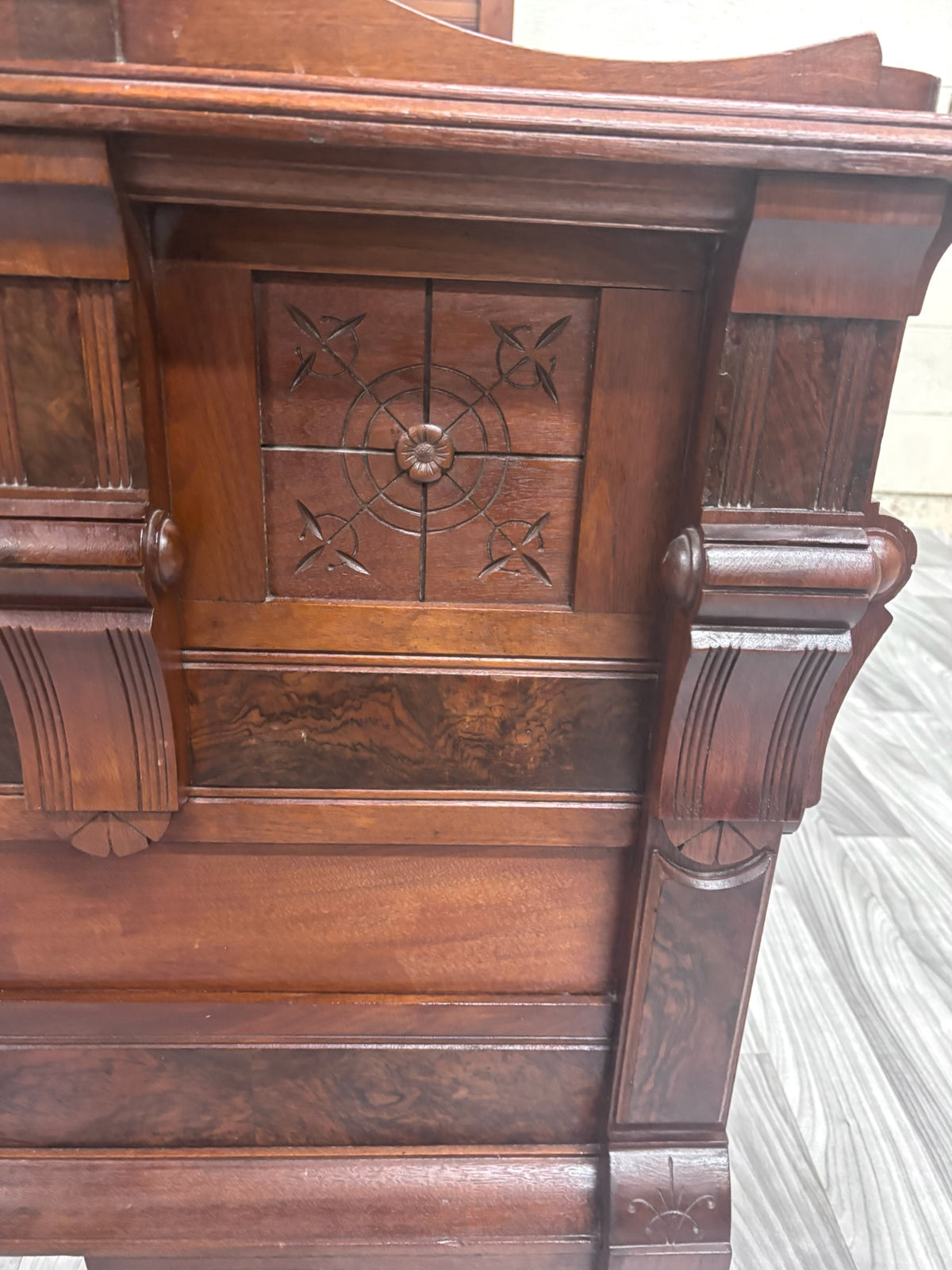 Antique Full Size c 1870-1890 Victorian Eastlake Monumental High Back Walnut Bed