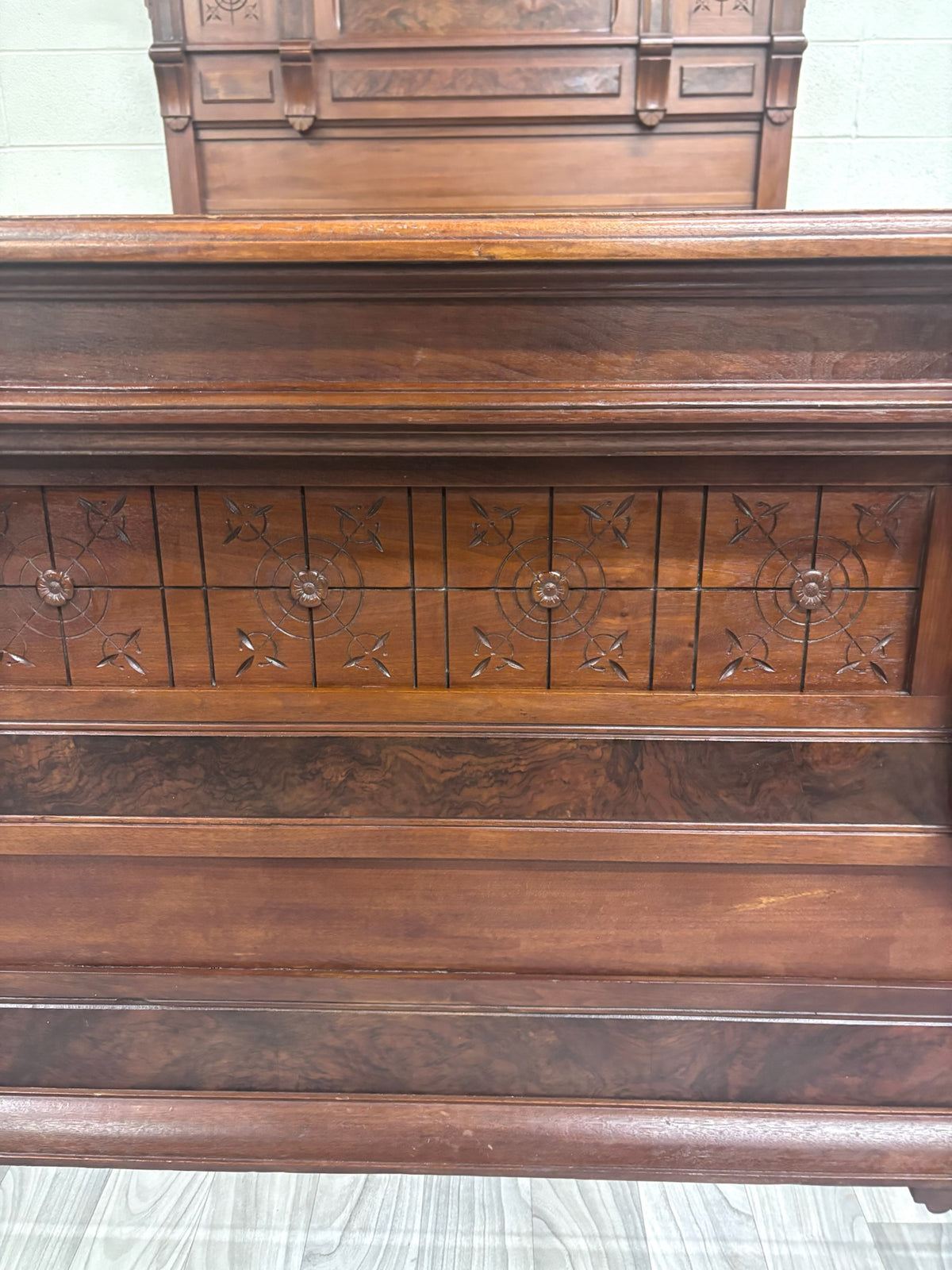 Antique Full Size c 1870-1890 Victorian Eastlake Monumental High Back Walnut Bed