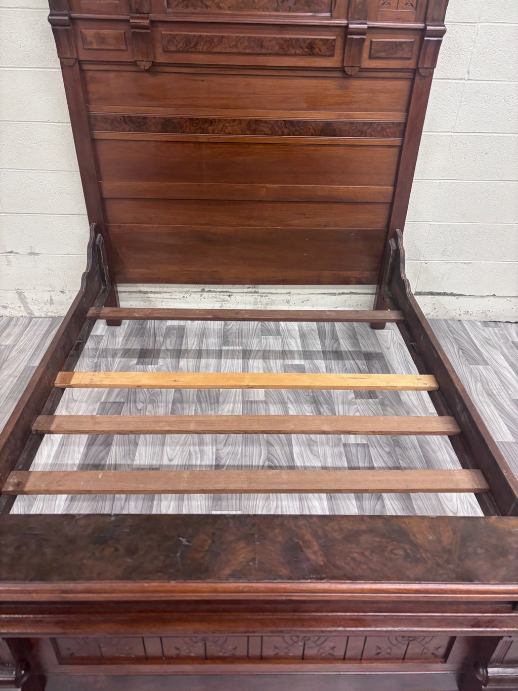 Antique Full Size c 1870-1890 Victorian Eastlake Monumental High Back Walnut Bed