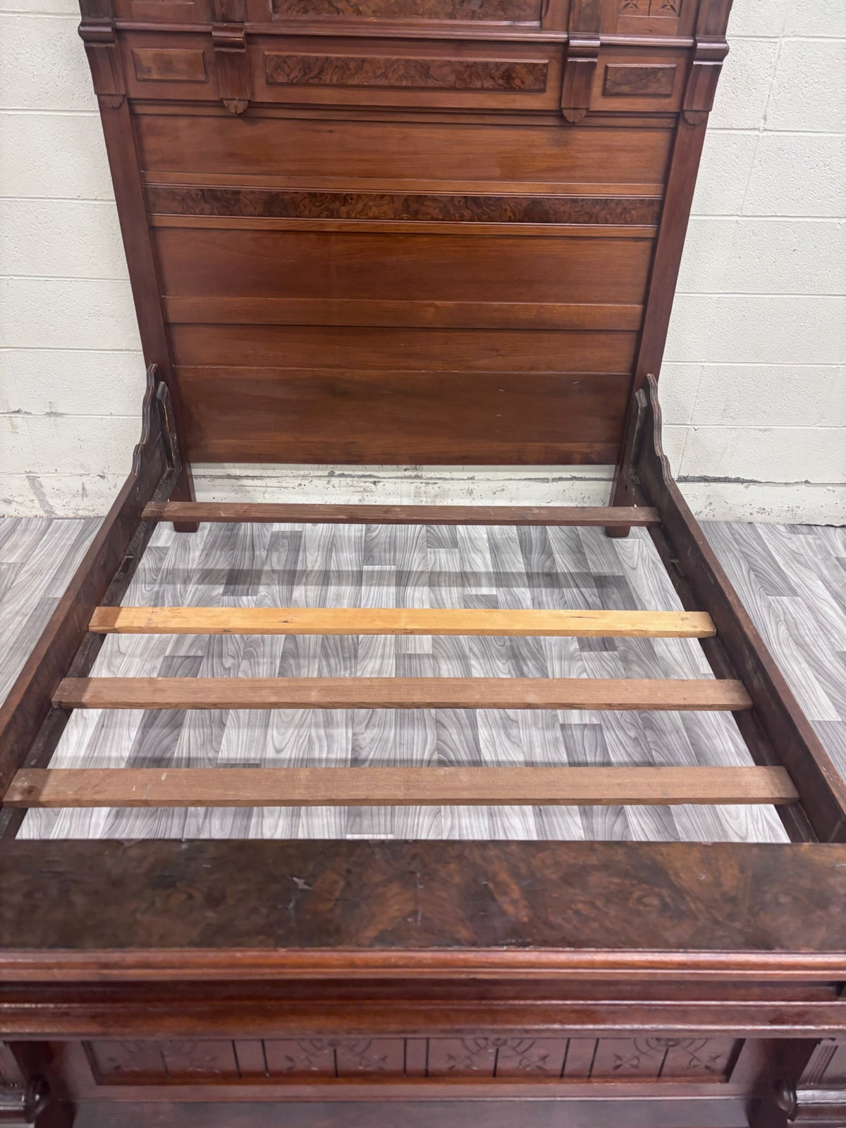 Antique Full Size c 1870-1890 Victorian Eastlake Monumental High Back Walnut Bed