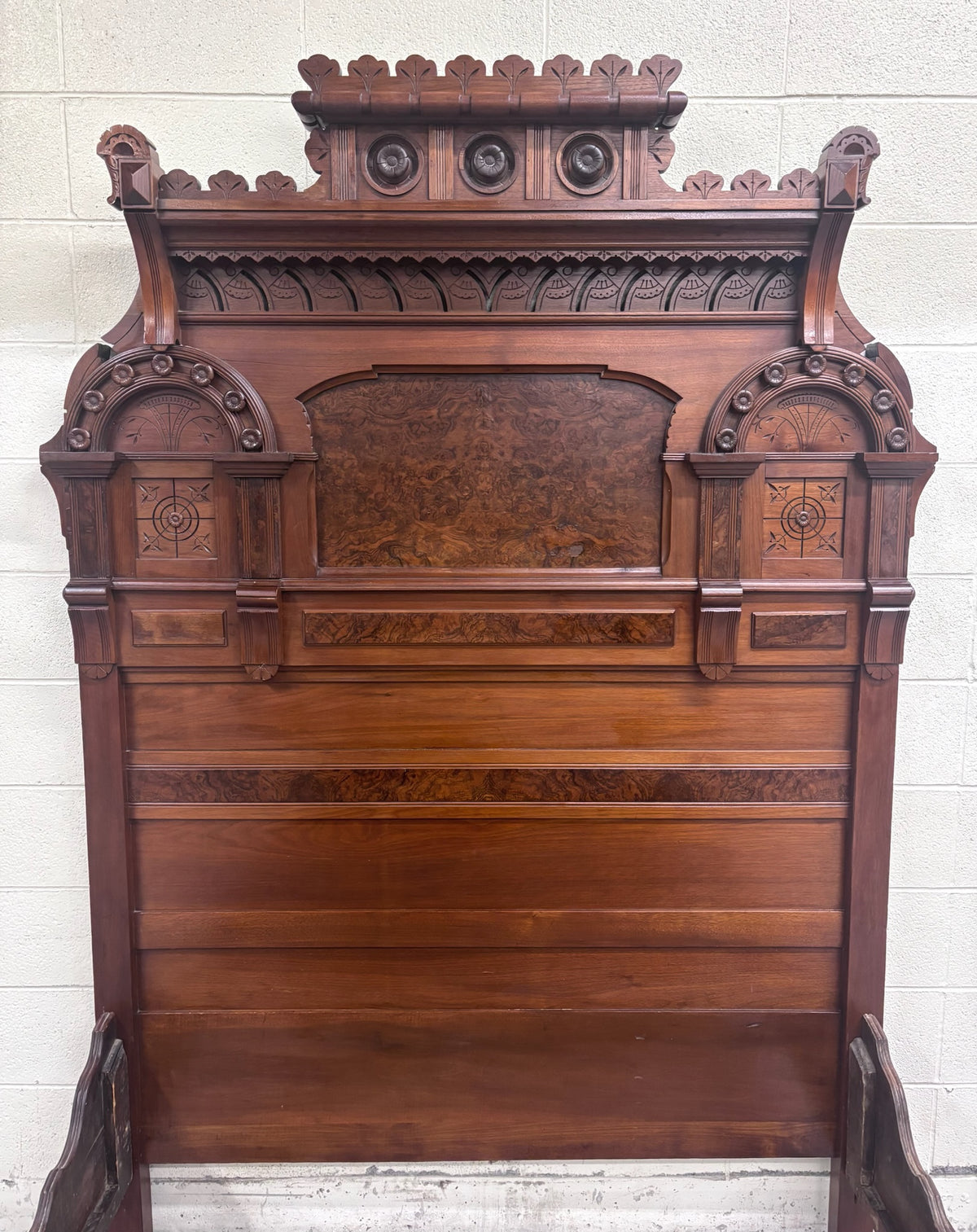 Antique Full Size c 1870-1890 Victorian Eastlake Monumental High Back Walnut Bed