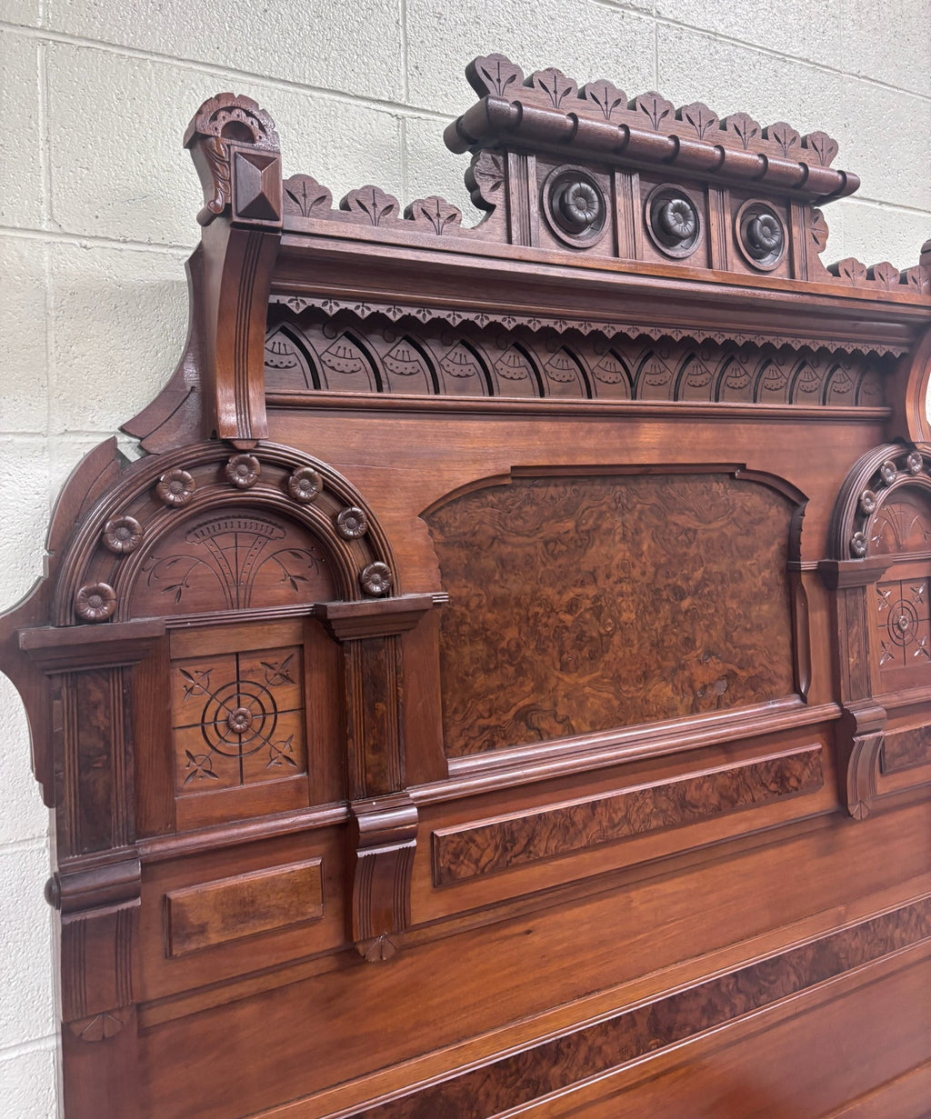 Antique Full Size c 1870-1890 Victorian Eastlake Monumental High Back Walnut Bed