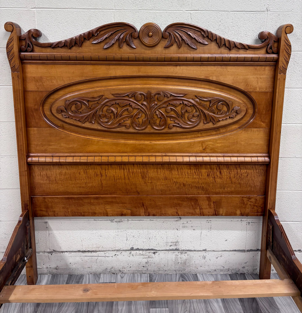 Antique Full Size Victorian Eastlake Carved Floral Acanthus Scrollwork Bed
