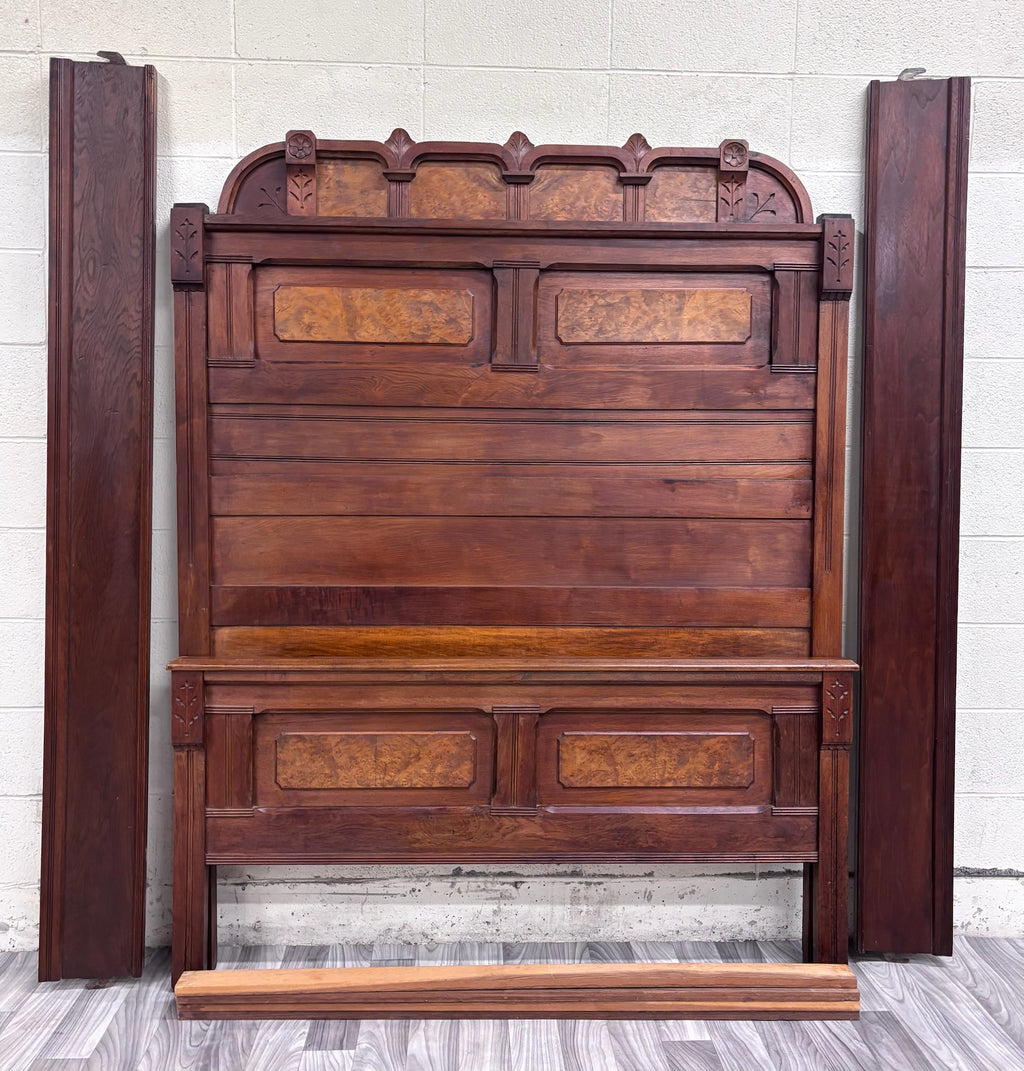 Antique Full Size Victorian Eastlake Monumental Carved Walnut Bed